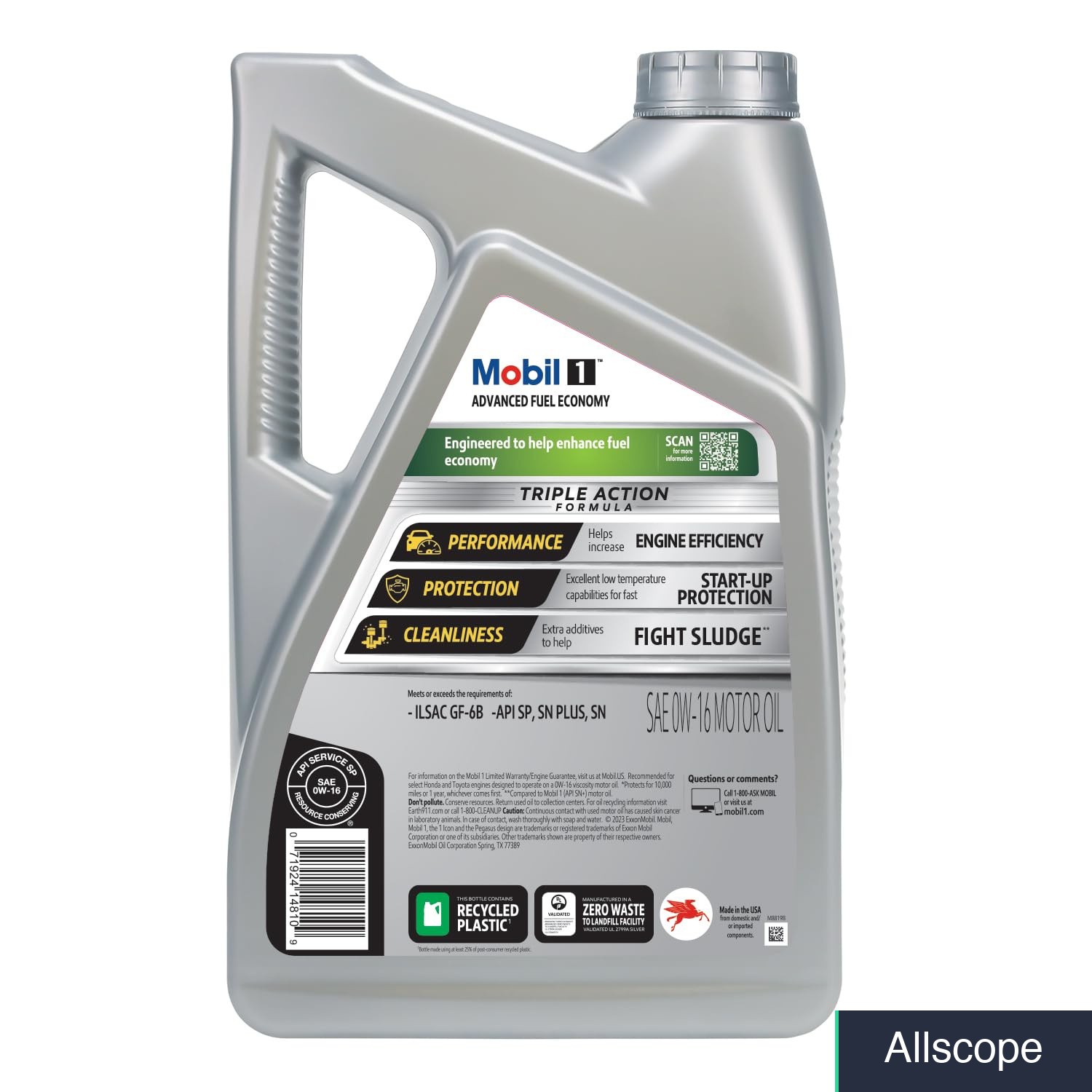 Mobil 1 Advanced Fuel Economy Full Synthetic Motor Oil 0W-16, 5 Quart