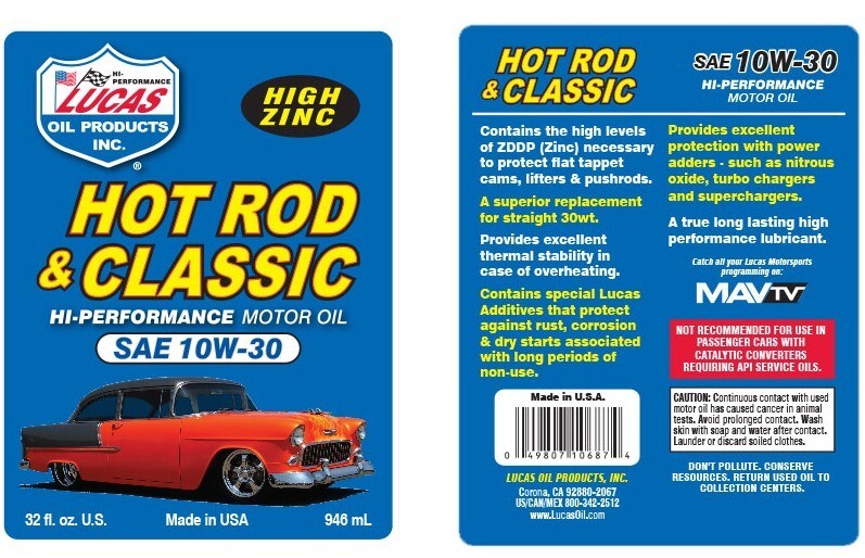 Lucas Oil SAE 10W-30 Hot Rod & Classic Car Motor Oil High Zinc 5 Quarts 10679