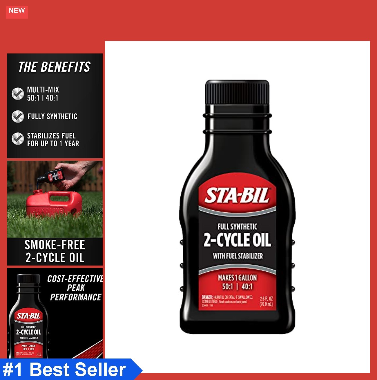 Full Synthetic 2 Cycle Oil 2.6 Oz 50 1 40 1 Low Smoke Fuel Stabilizer Included