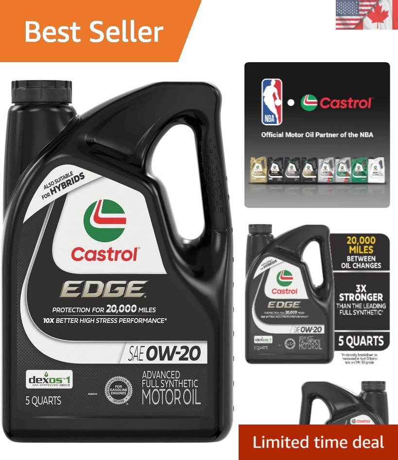 EDGE 0W-20 Full Synthetic Motor Oil – 5 Quarts for Optimal Engine Protection