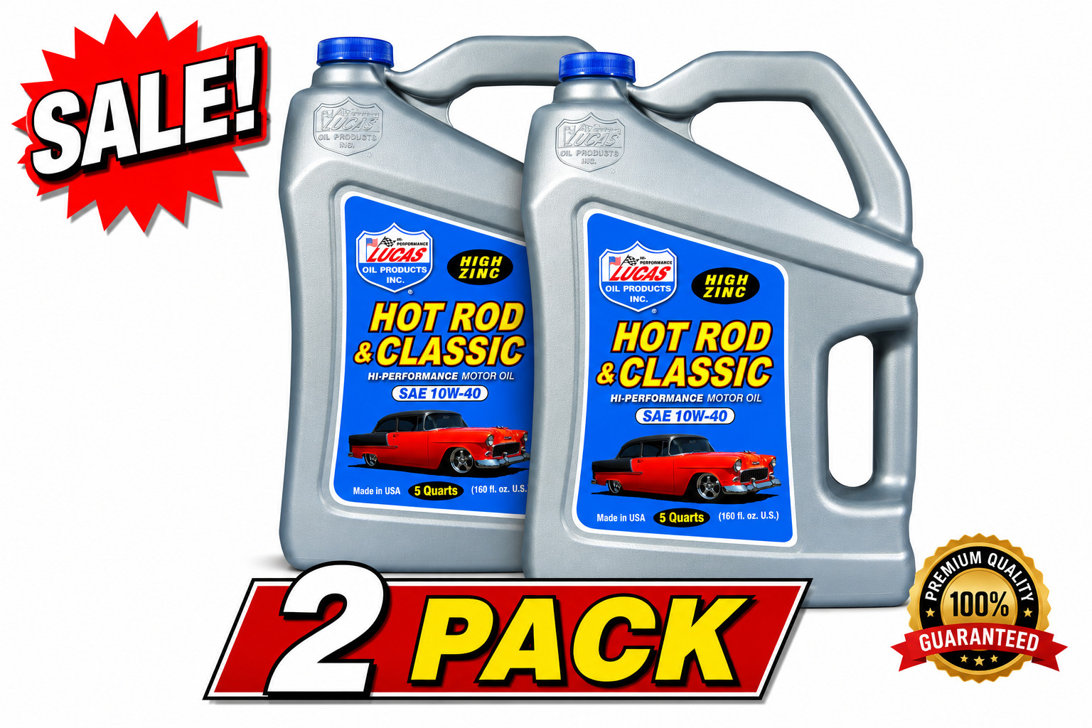 2 PACK-LUCAS OIL 10683 Hot Rod & Classic Car HP Motor Oil SAE 10W-40; 5 Quart