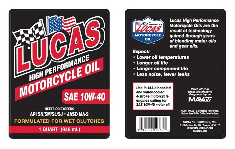 10767 High Performance Conventional SAE 10W40 Motorcycle Oil 1 Quart