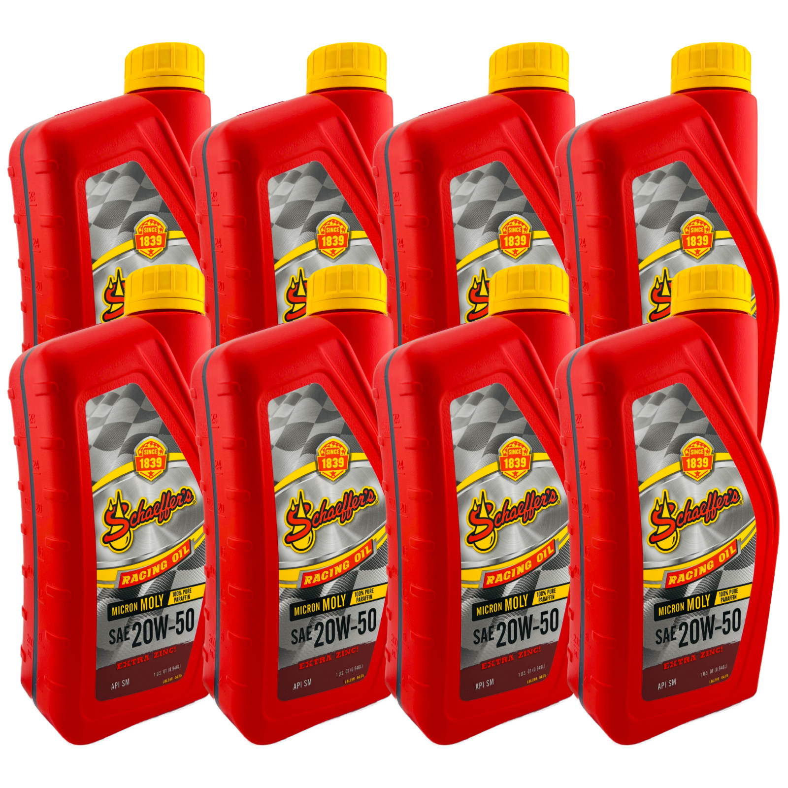 Schaeffer’s 0191-012 Micron Moly 20W-50 High Zinc Racing Oil, 1 Qt. – 8 Pack