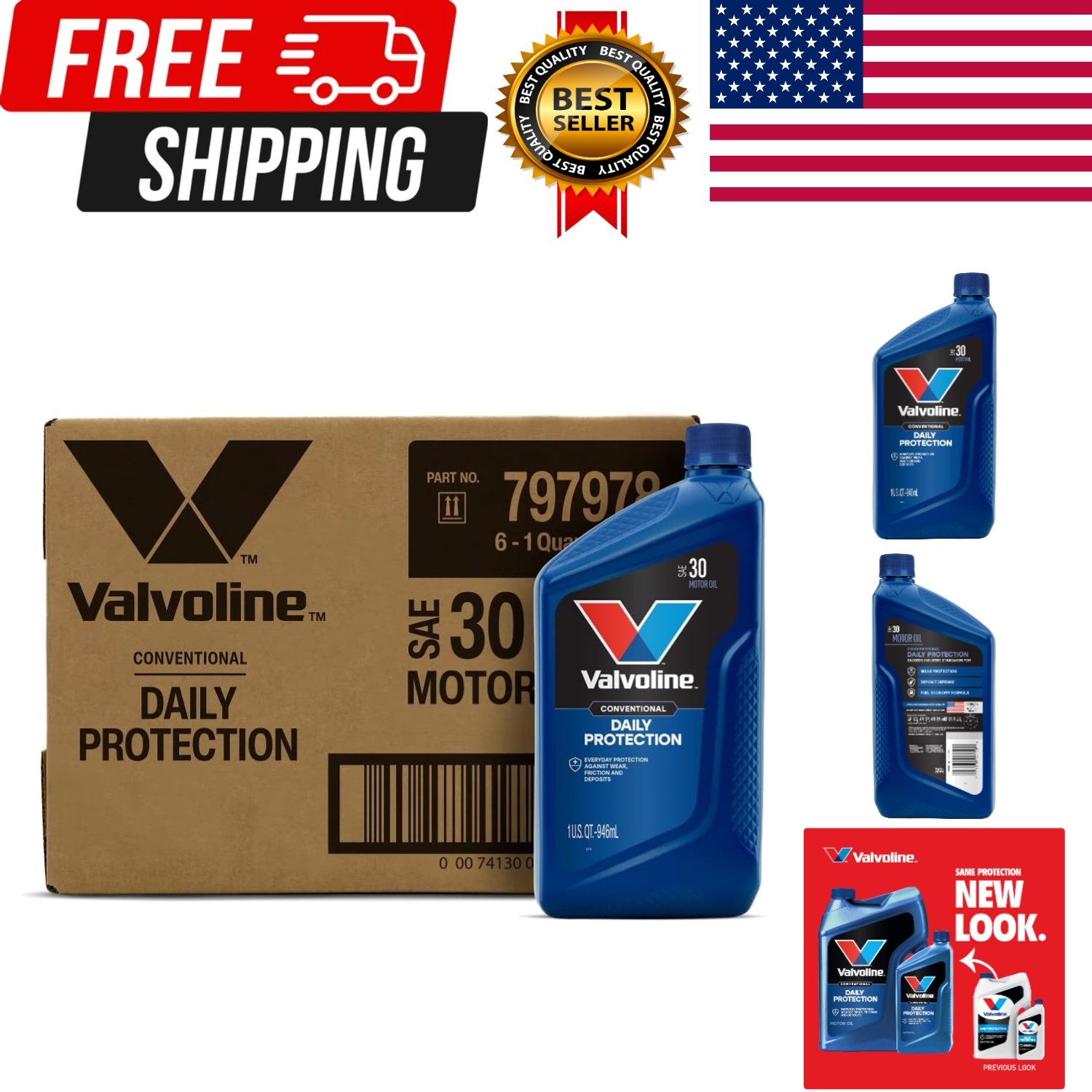 Daily Protection SAE 30 Conventional Motor Oil 1 QT, Case of 6