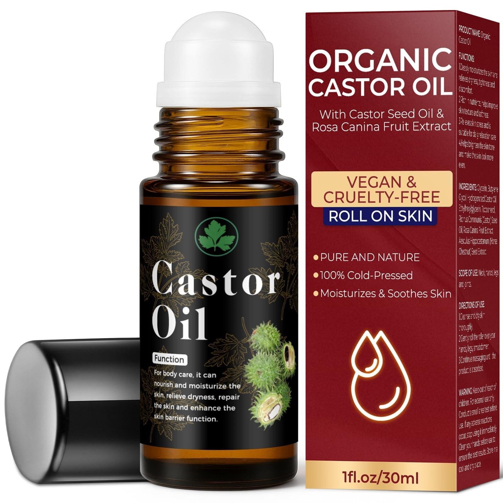 Organic Castor Oil Roll on – 100% Pure & Cold Pressed 1 Fl Oz (pack of 1)