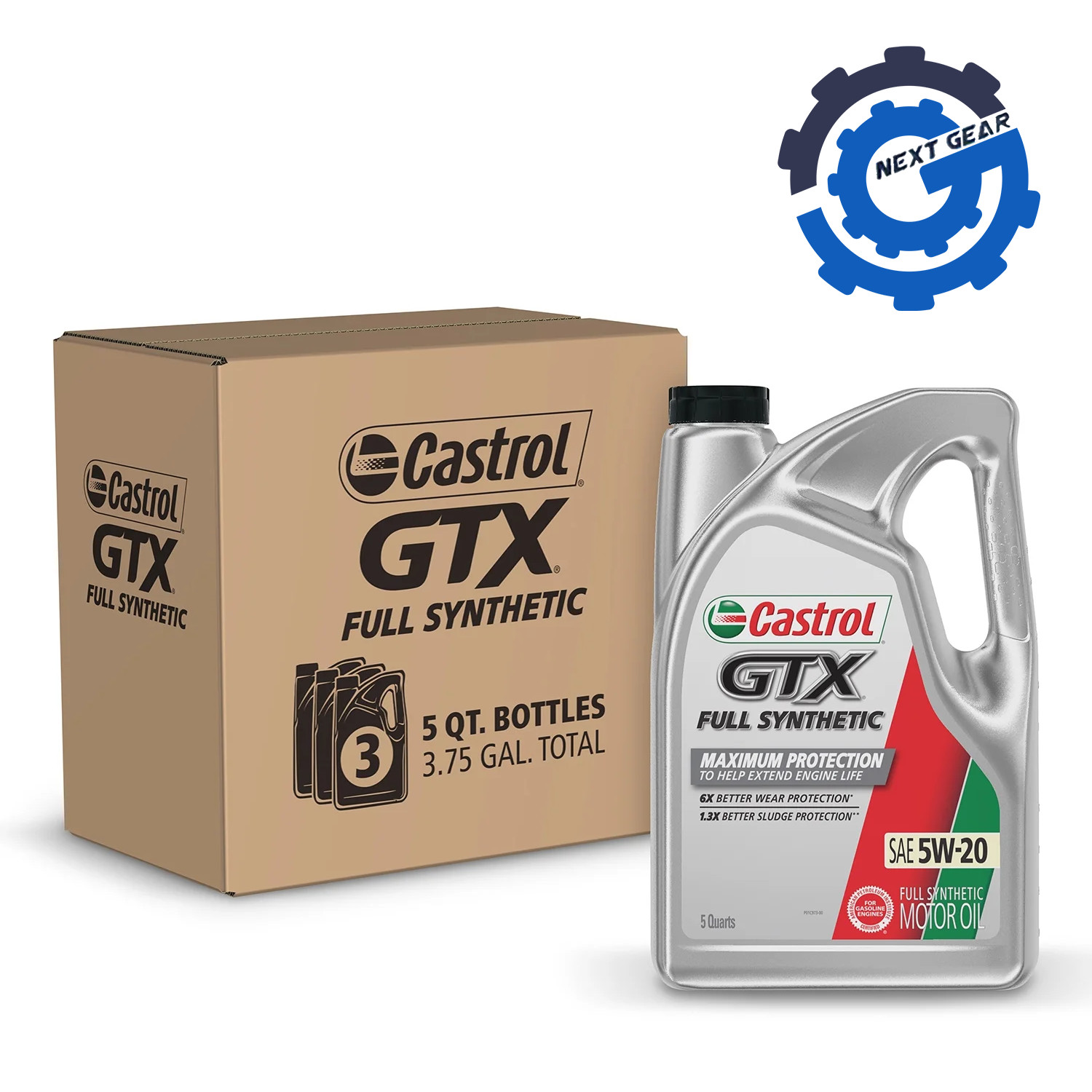 Castrol GTX Full Synthetic 5W-20 Motor Oil 5 Quarts Case of 3 (15 Quarts Total)