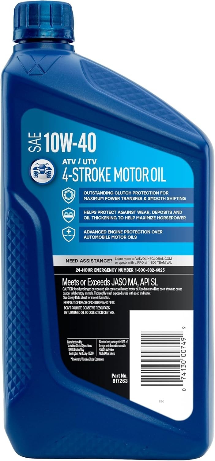 Valvoline 4-Stroke ATV/UTV SAE 10W-40 Motor Oil 1 QT, Case of 6
