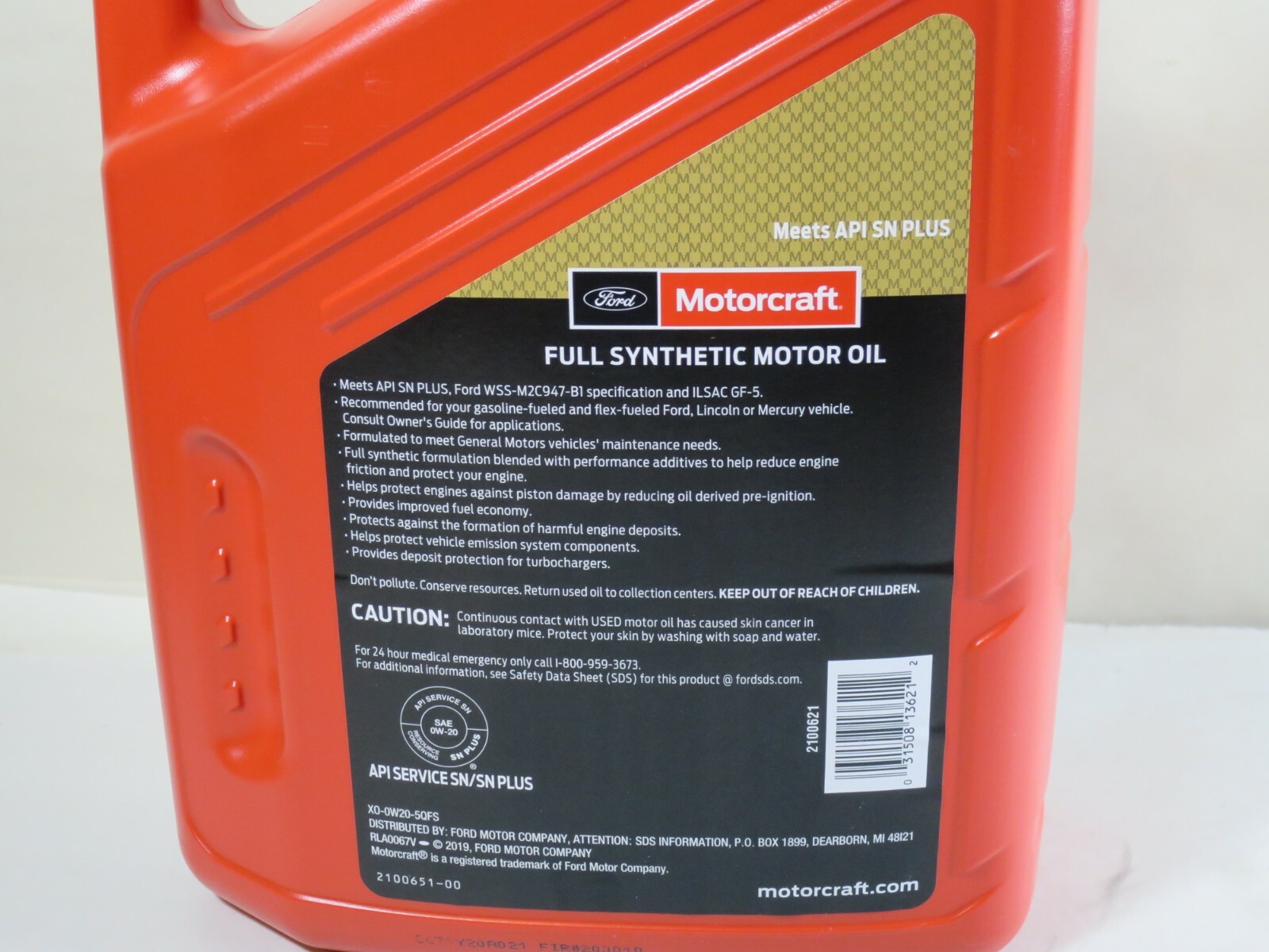 Motorcraft Fluid XO-0W20-5QFS SAE 0W-20 Premium Full Synthetic Motor Oil