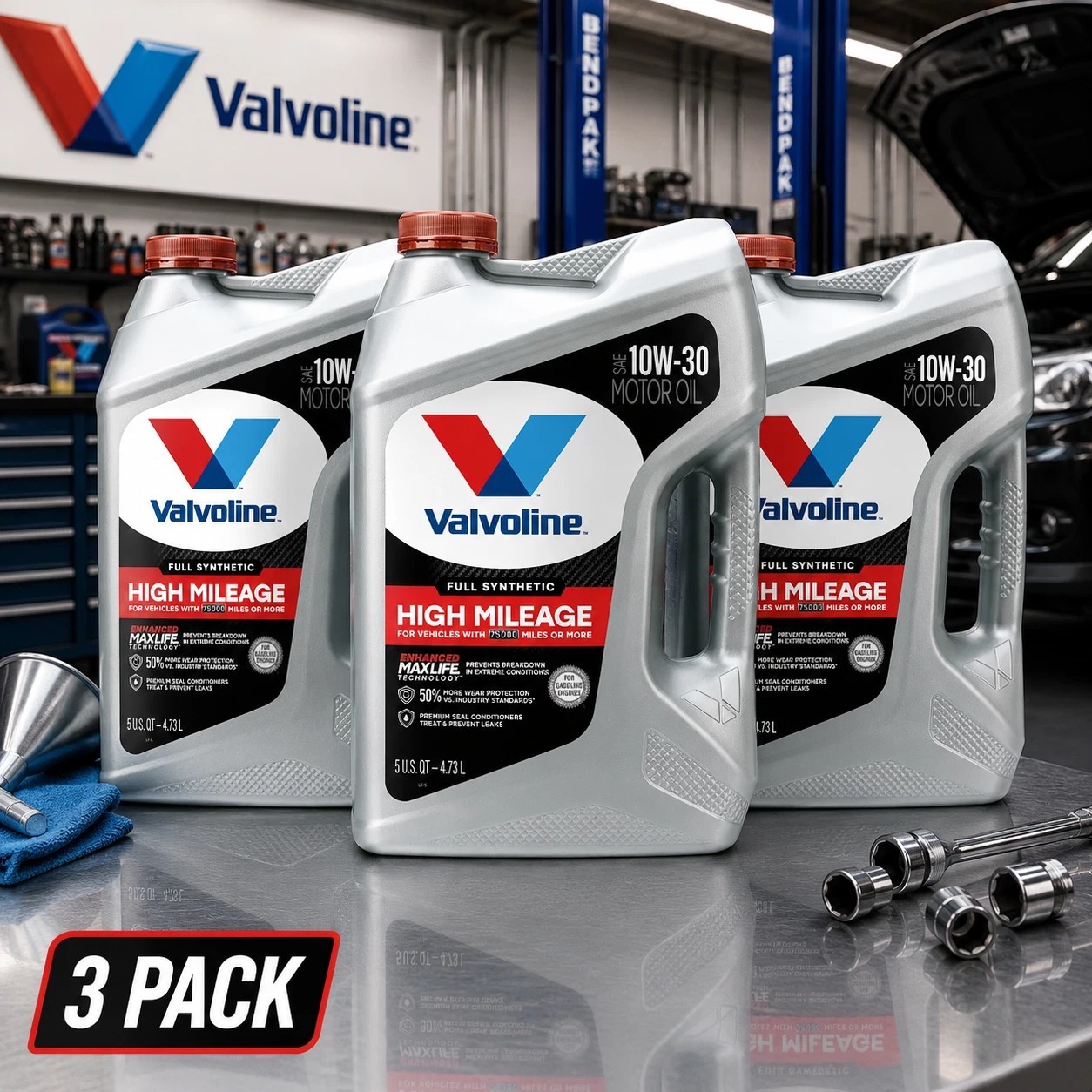 VALVOLINE 881170 MaxLife Full Synthetic High Mileage 10W-30; Easy Pour 5 Quart