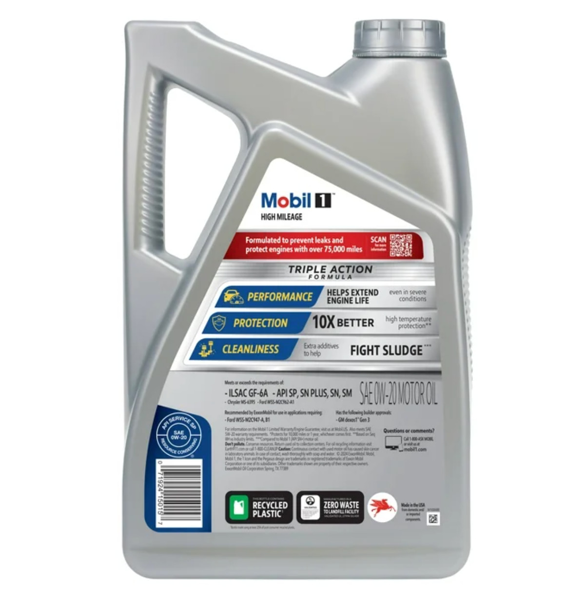 Mobil 1 High Mileage 0W-20 Full Synthetic Motor Oil 5Quart