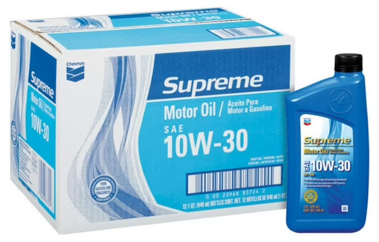 Chevron Supreme 10W-30 Synthetic Blend Motor Oil, Case of 12 – 1 Quart Bottles