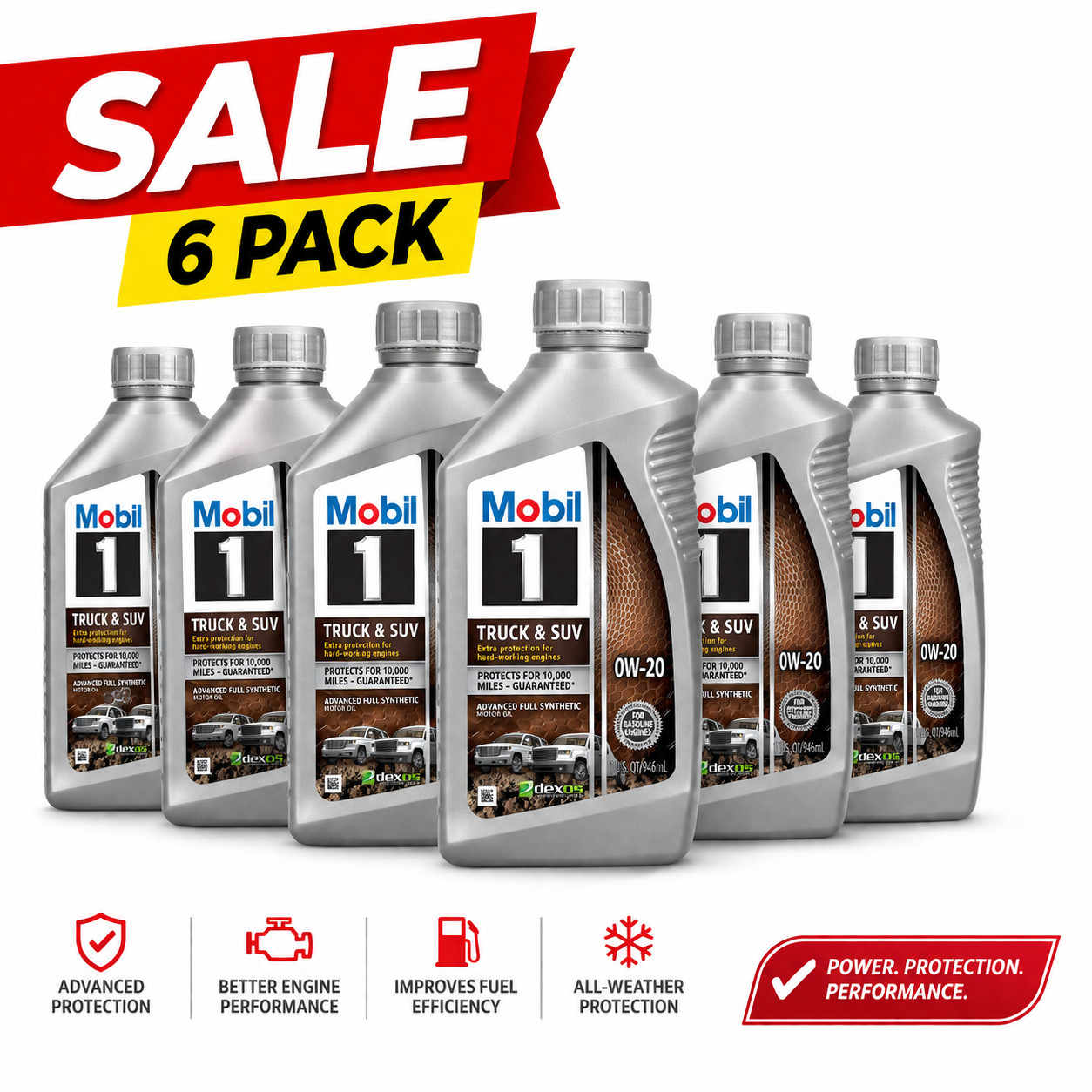 6 PACK-MOBIL 124592 Truck & SUV 0W-20; Mobil 1 Truck & SUV; Full Synthetic;1qt
