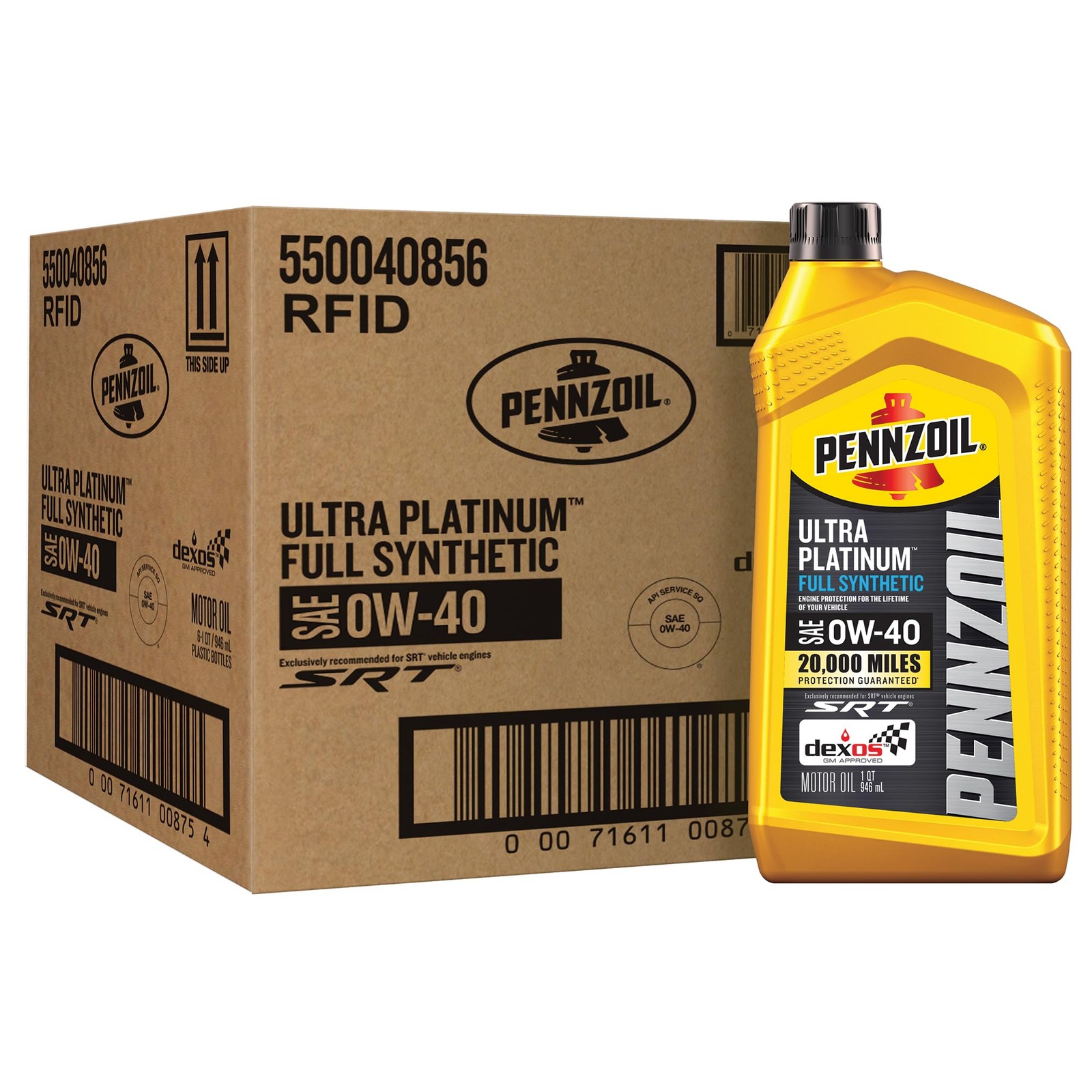 Pennzoil Ultra Platinum Full Synthetic 0W-40 Motor Oil, 1 Quart, Amber/Brown