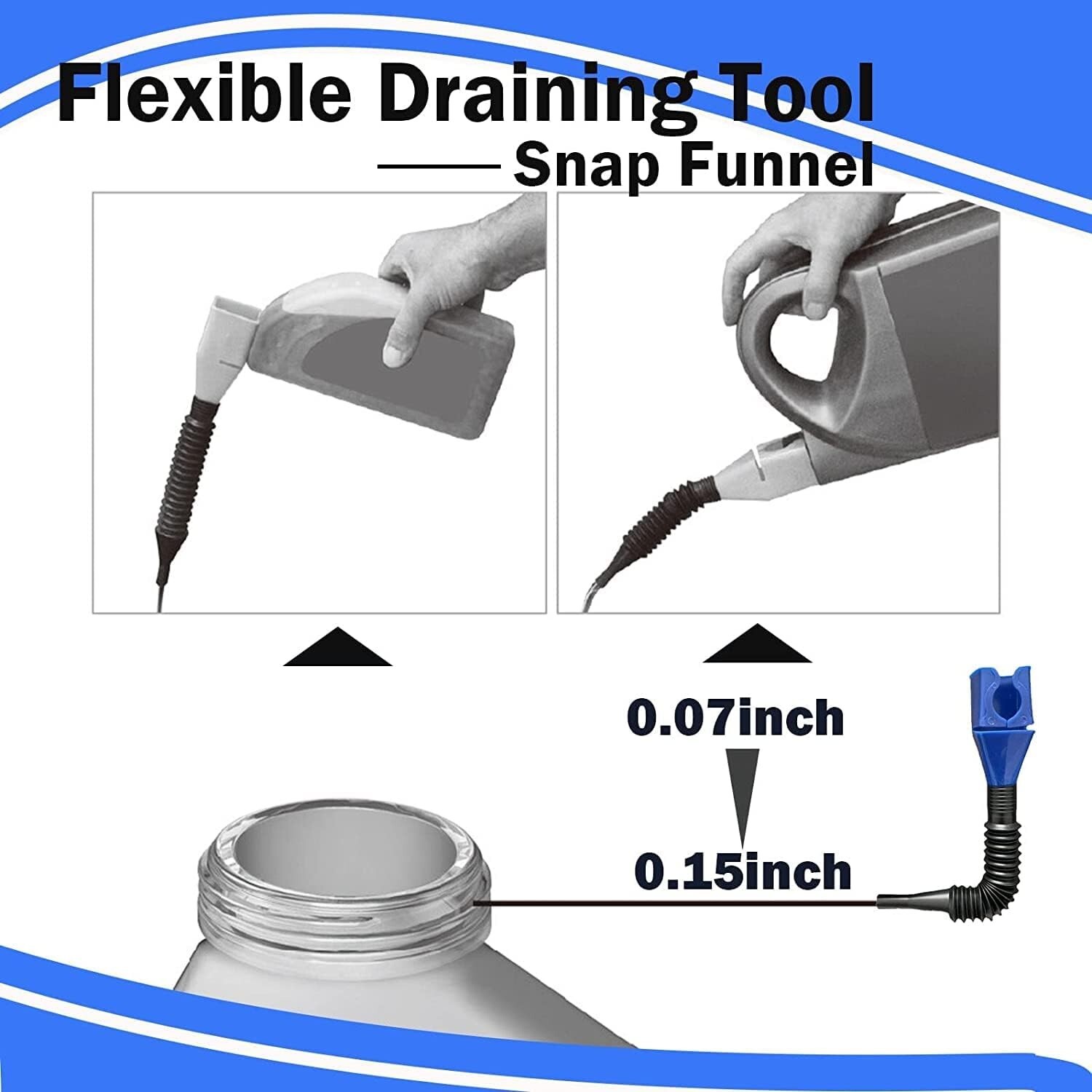 Flexible Snap Funnel Adapter Multi-Purpose Spill Free Oil, Gas, Coolant Draining