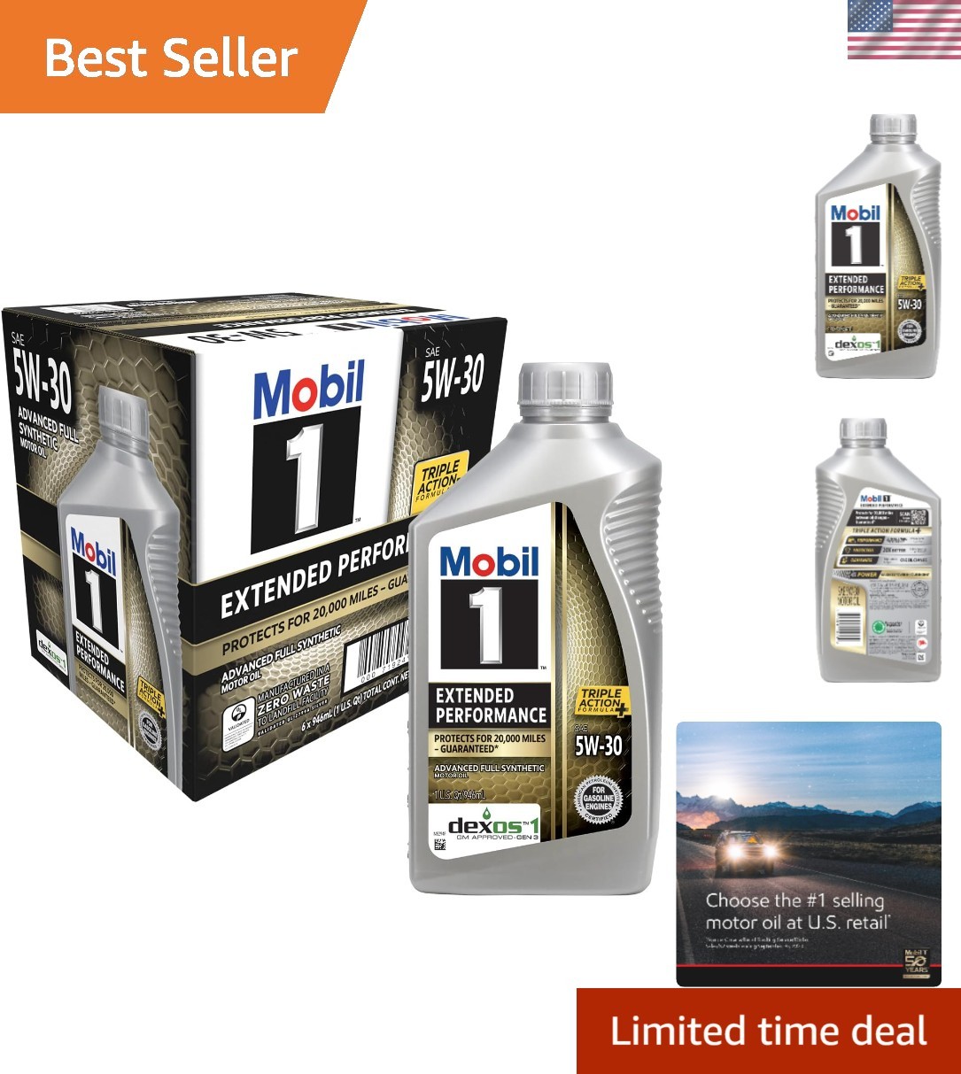 1 Extended Performance Full Synthetic Motor Oil 5W-30, 6-pack of 1 quarts