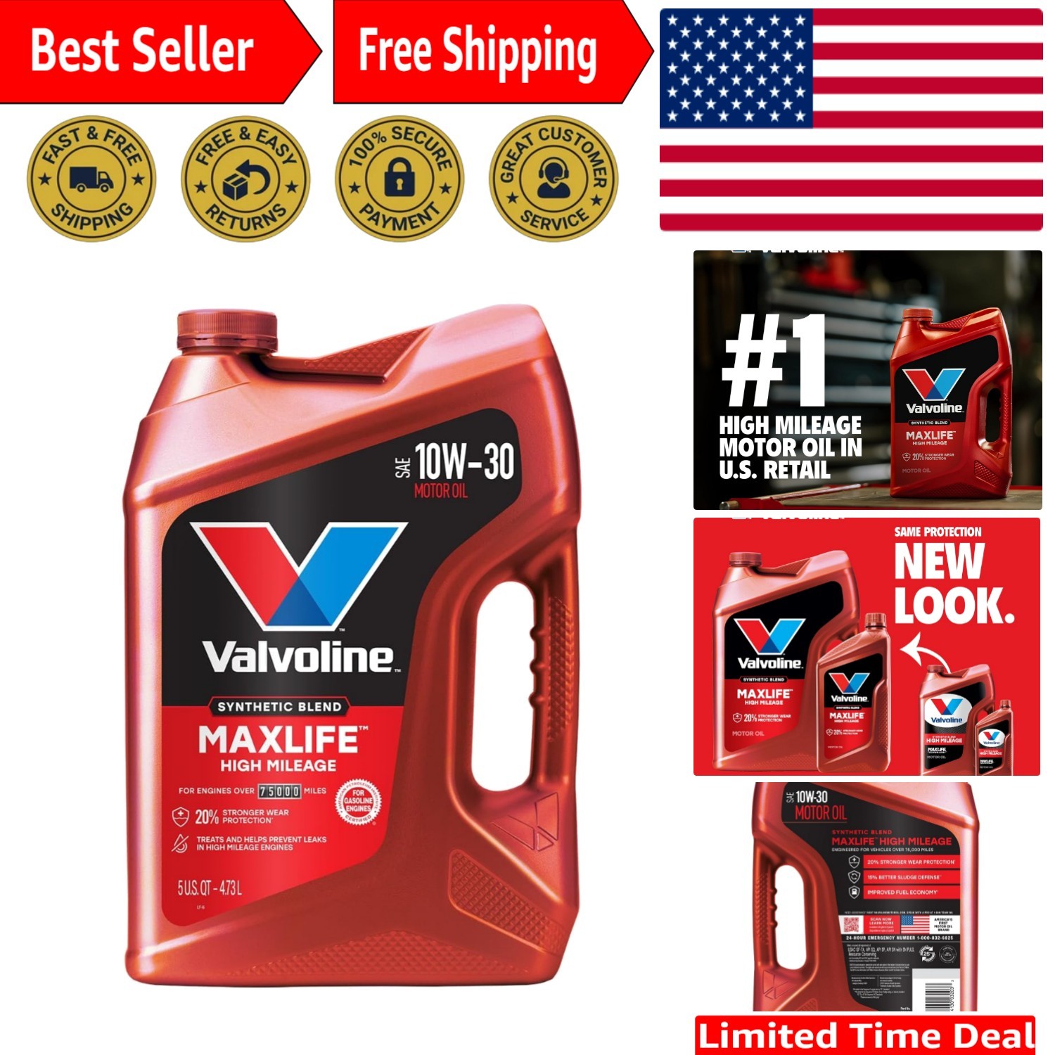 MaxLife 10W-30 Synthetic Blend Motor Oil 5 Quart – Superior High Mileage Care