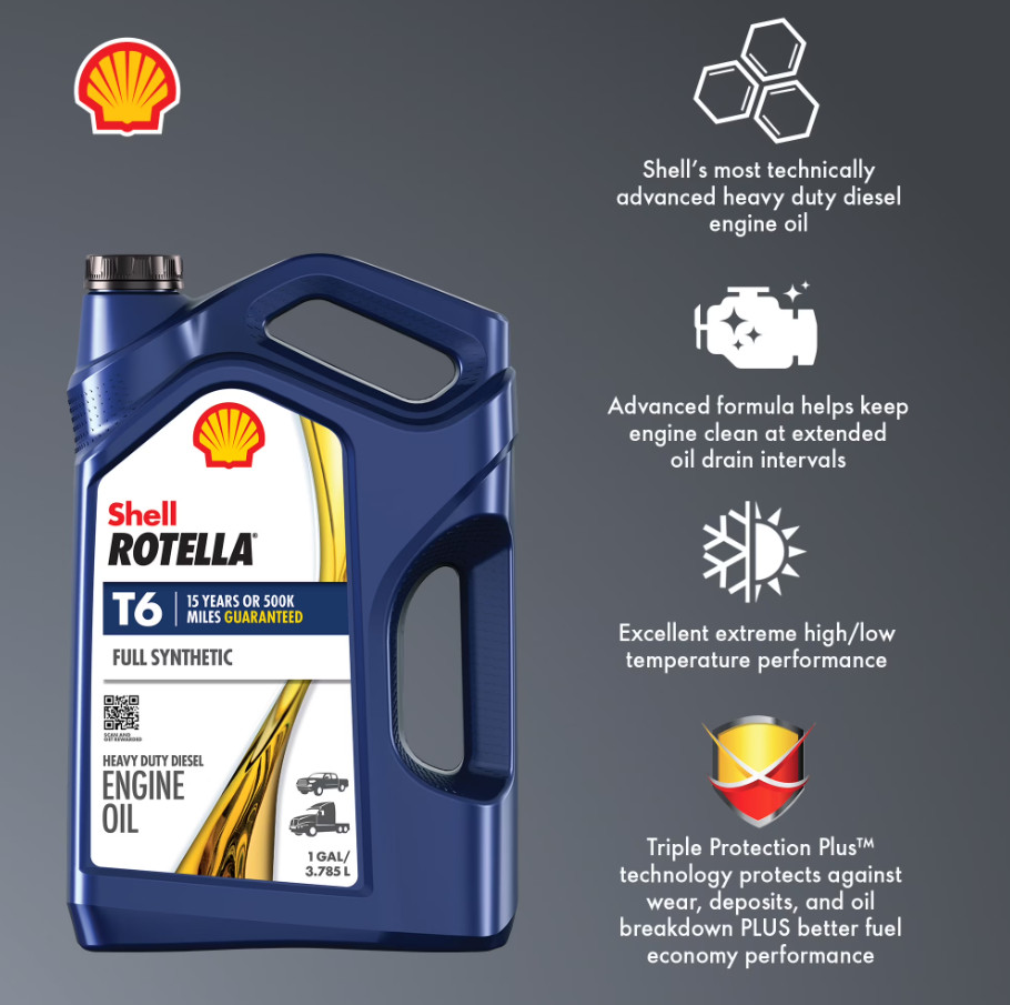 Shell Rotella T6 Full Synthetic 10W-30 Diesel Engine Oil, 1 Gallon