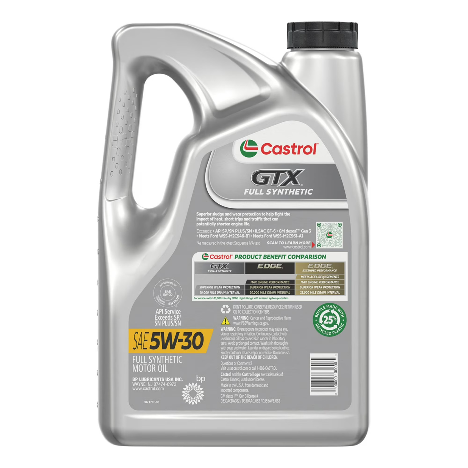 (2 Pack) Castrol GTX Full Synthetic 5W-30 Motor Engine Oil 5 Quart Jug Car Truck