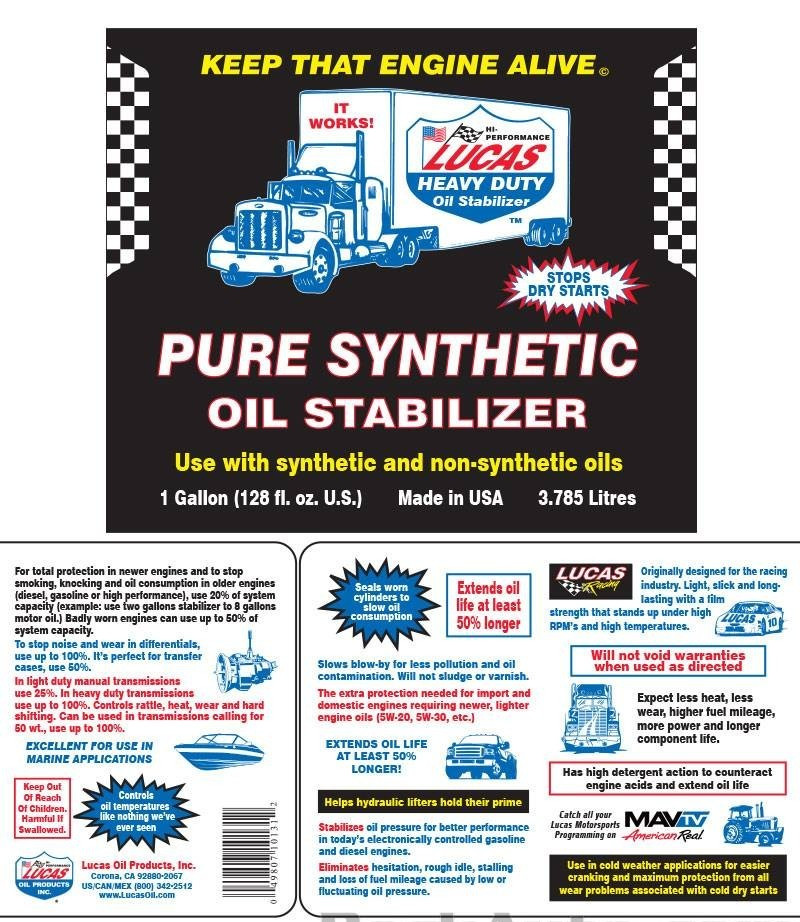 SALE- 2 PACK- LUCAS OIL 10131 Pure Synthetic Oil Stabilizer; Gallon