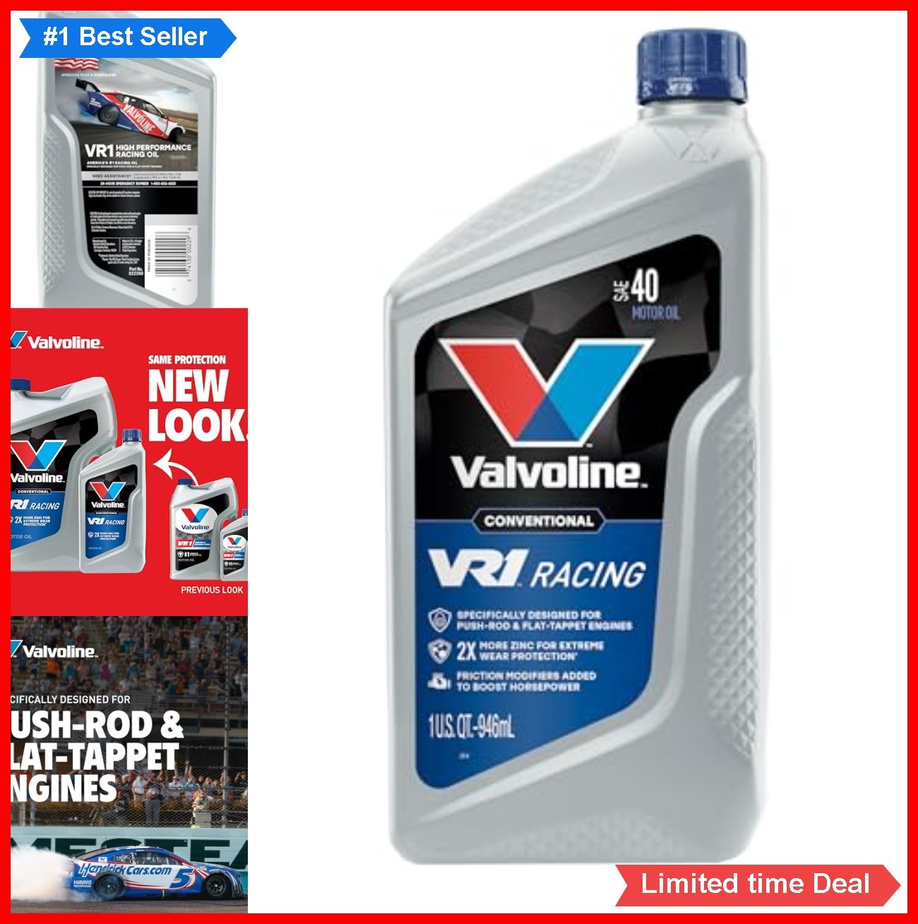 Racing Motor Oil SAE 40 High Zinc ZDDP Anti-Wear Protection 1 Quart Bottle For