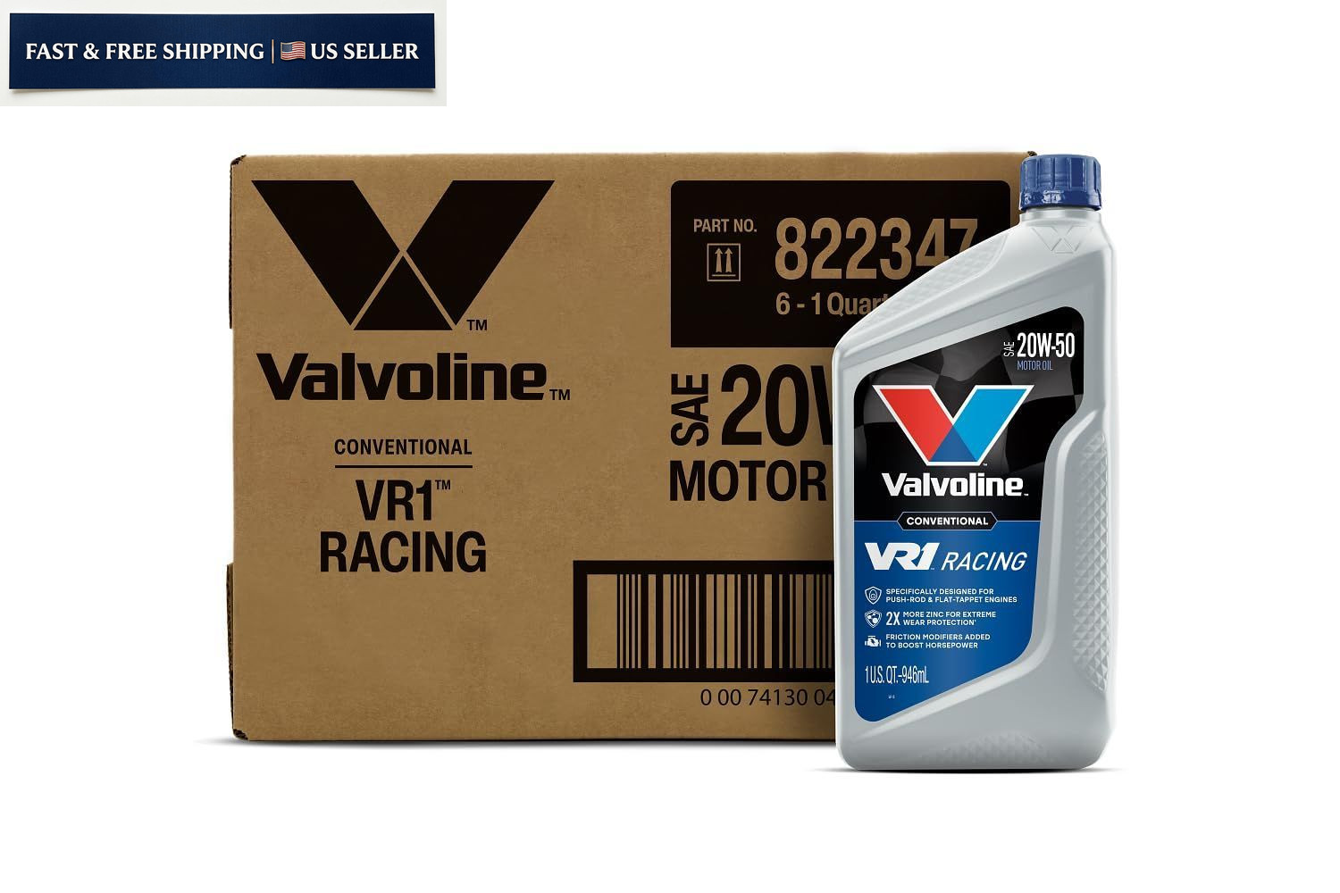 Valvoline VR1 Racing SAE 20W-50 Motor Oil 1 QT, 1 Qt, Case of 6,