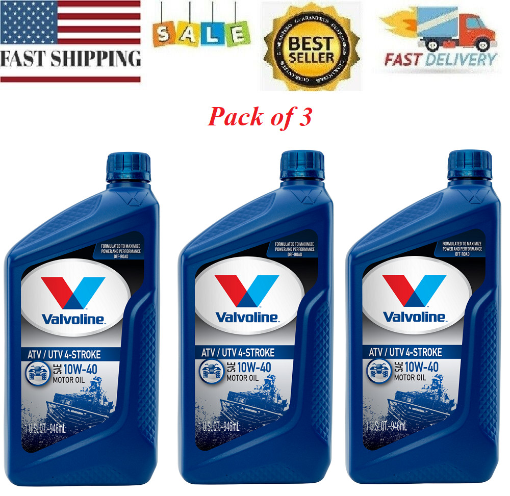 3 Pack – Valvoline 4-Stroke ATV/UTV SAE 10W-40 Motor Oil, 1 Quart