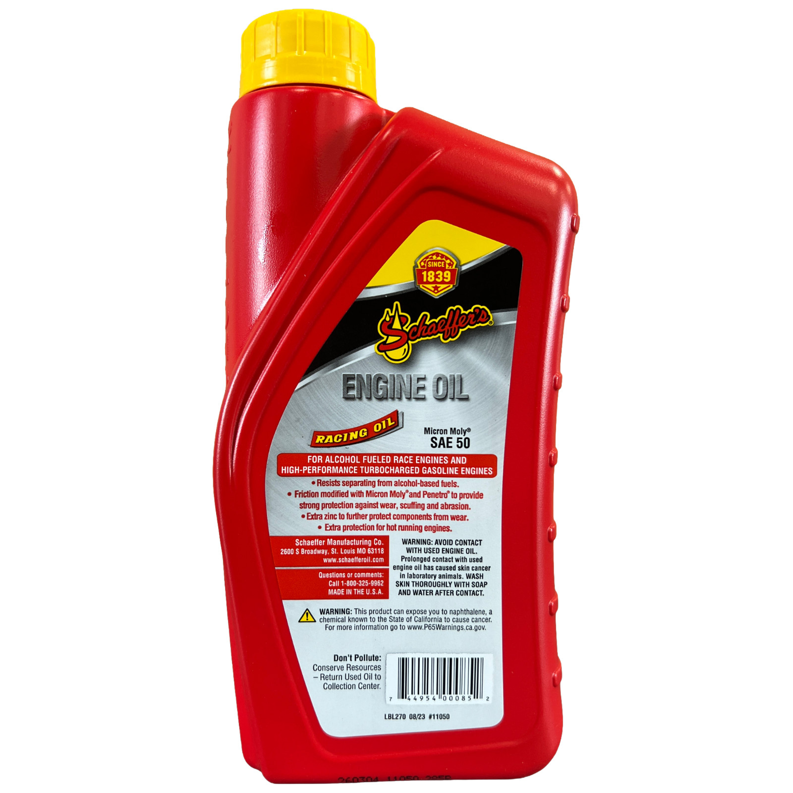 Schaeffer’s 011050-012 Micron Moly SAE 50 Racing Oil, 1 Quart (Case of 12)