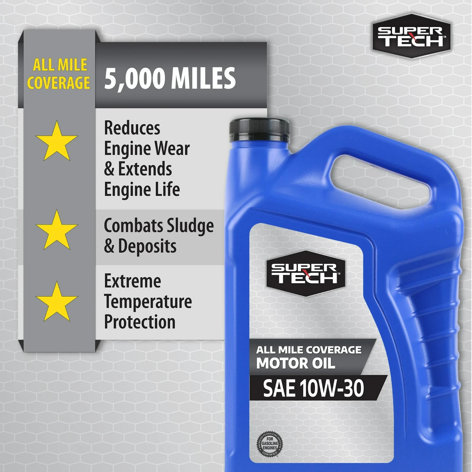 Super Tech All Mileage Synthetic Blend Motor Oil SAE 10W-30, 5 Quarts