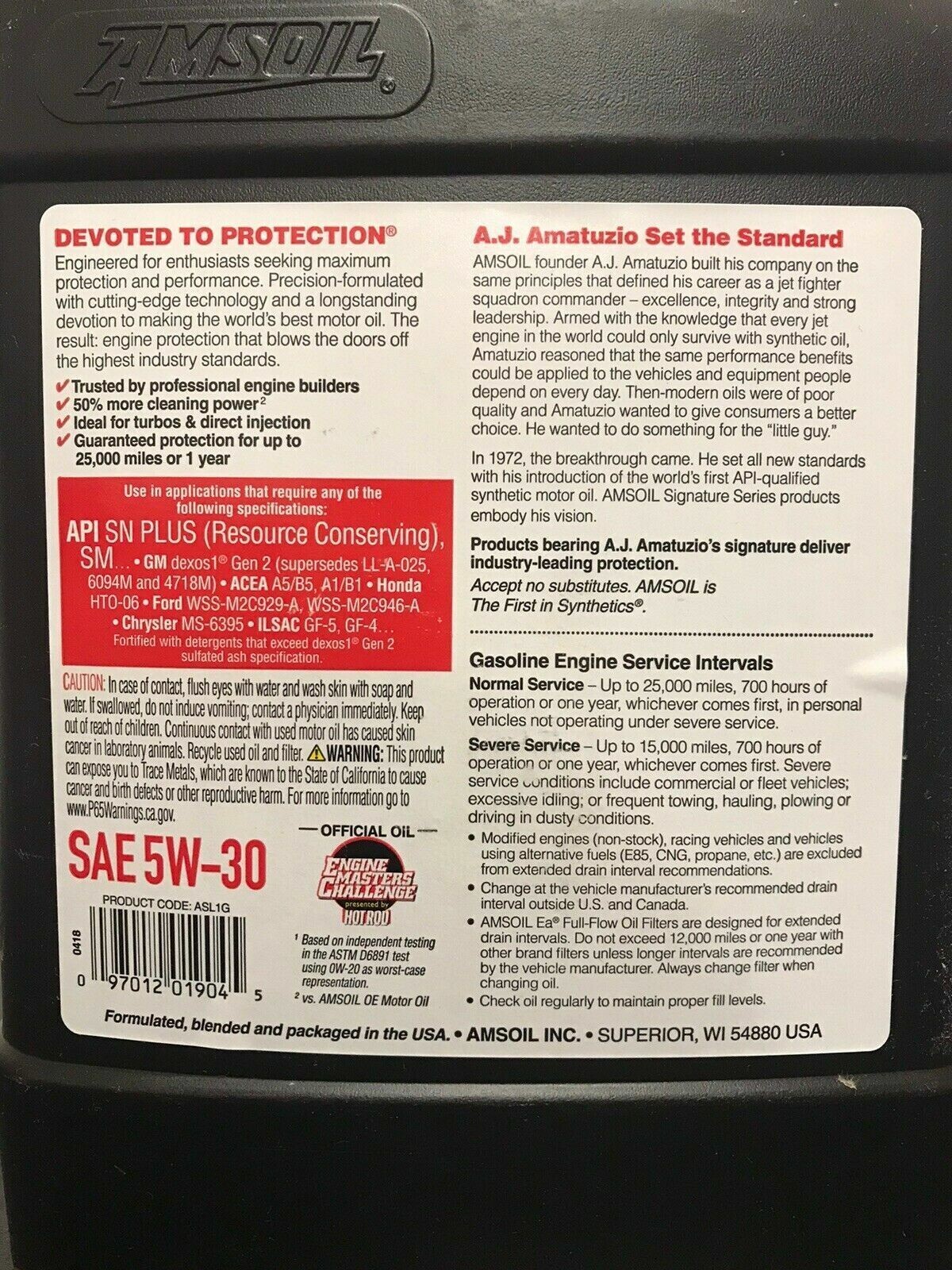 Amsoil Signature Series 5W-30 Synthetic Motor Oil (1 Gallon) 25K Mile