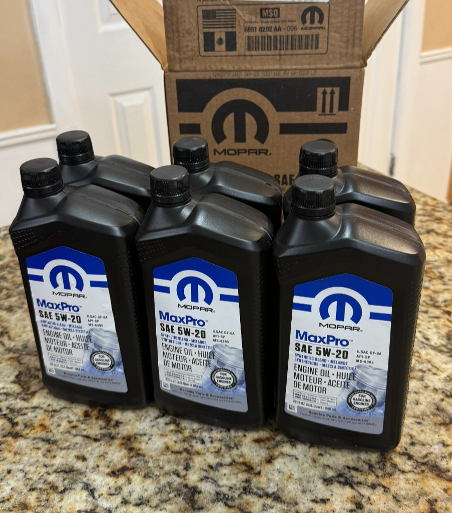 Mopar MaxPro 5W20 Sae Motor Oil For Jeep Dodge Chrysler Ram Case Of 6 Quarts