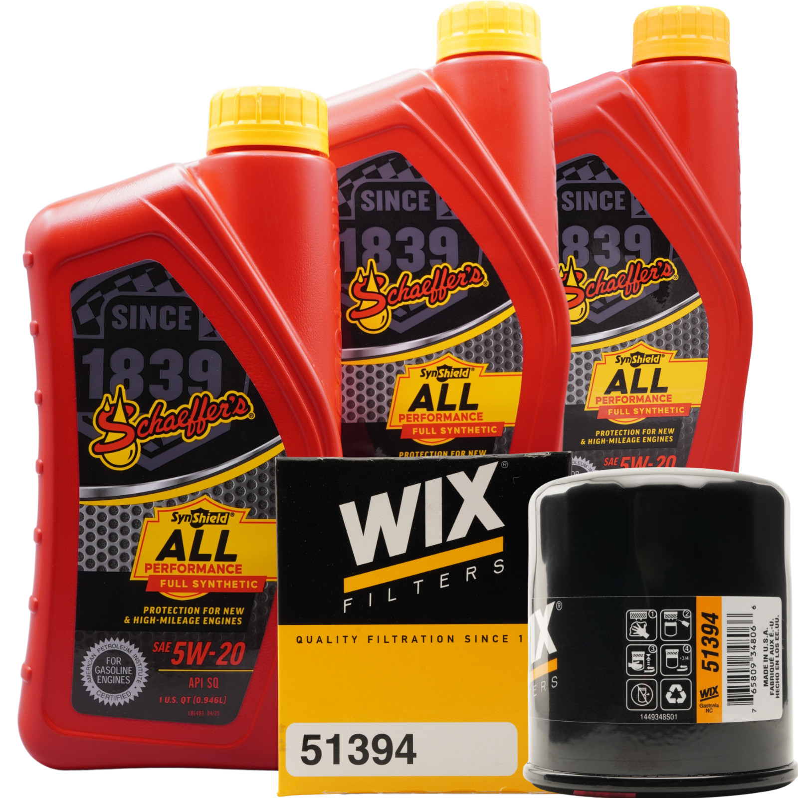 Oil Change Kit for 14-28 kW Generac WIX 51394 Schaeffer Full Synthetic 5W-20 3QT