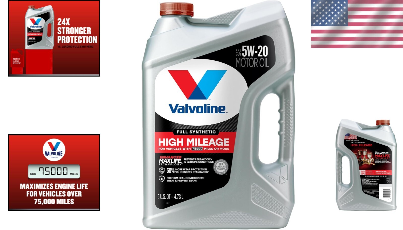 High Mileage 5W-20 Motor Oil – Full Synthetic with Seal Conditioners – 5 QT