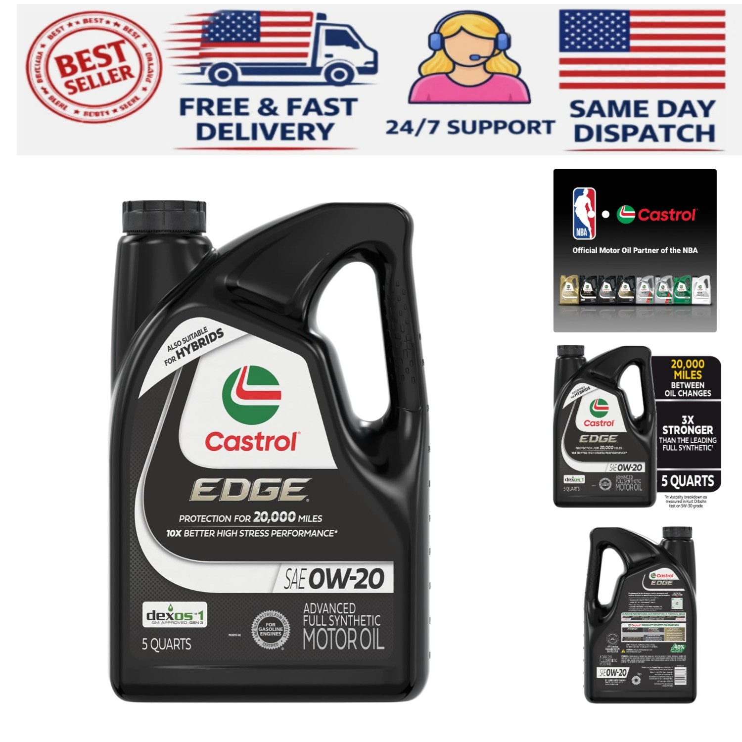 EDGE 0W-20 Advanced Synthetic Oil – 5 Quarts for High Performance Engines