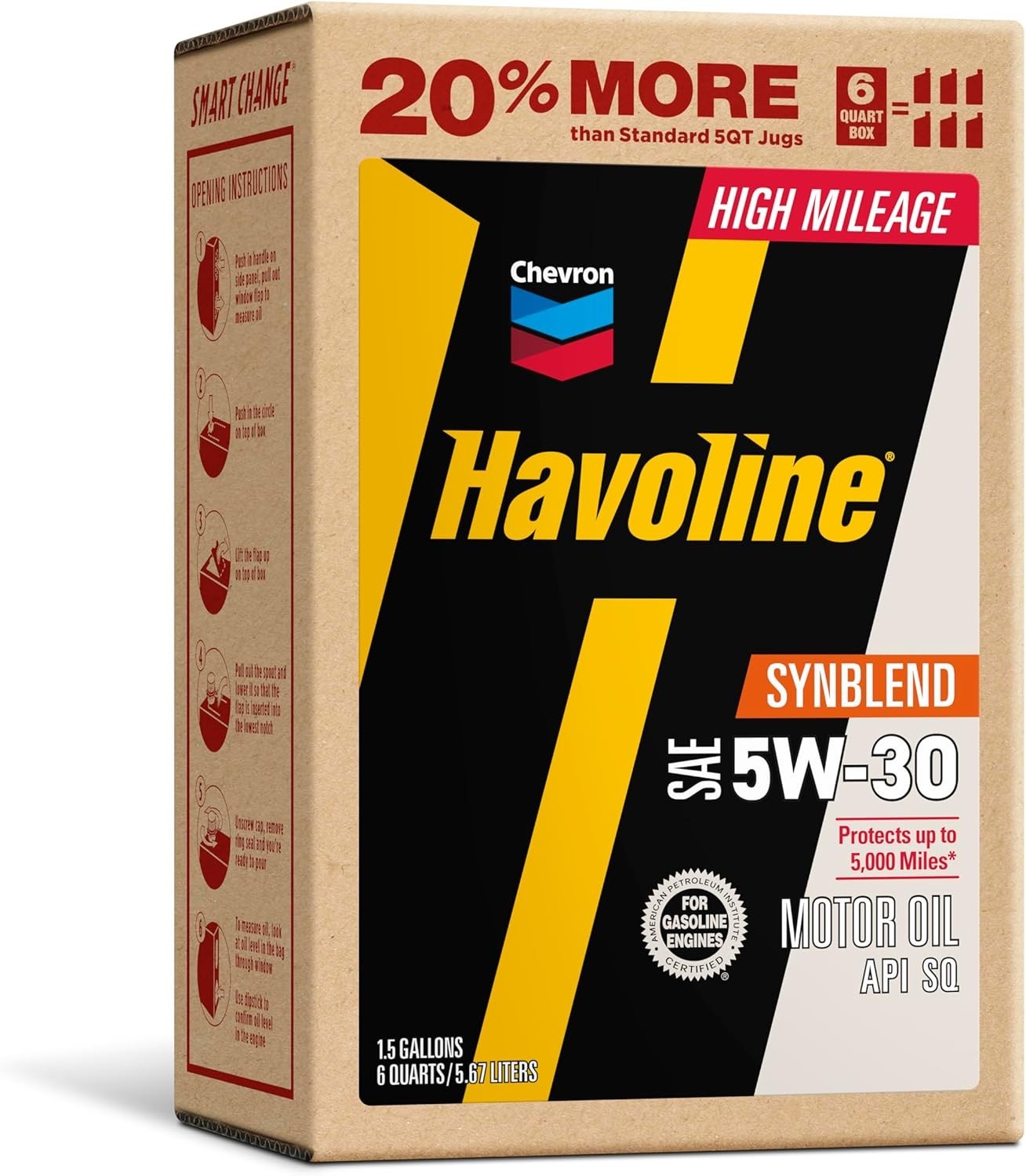 Chevron High Mileage 5W-30 Synthetic Oil for Turbocharged Engines – 192 oz Pouch