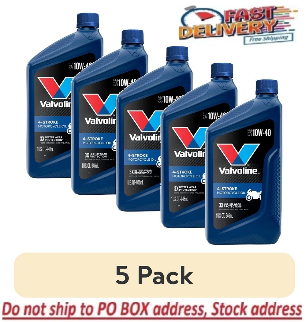 5 Pack – Valvoline 4-Stroke Motorcycle SAE 10W-40 Motor Oil, 1 Quart