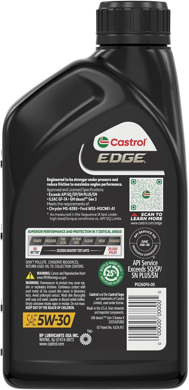 EDGE 5W-30 Motor Oil | Advanced Full Synthetic for Cars & Trucks – 1 Quart x 6