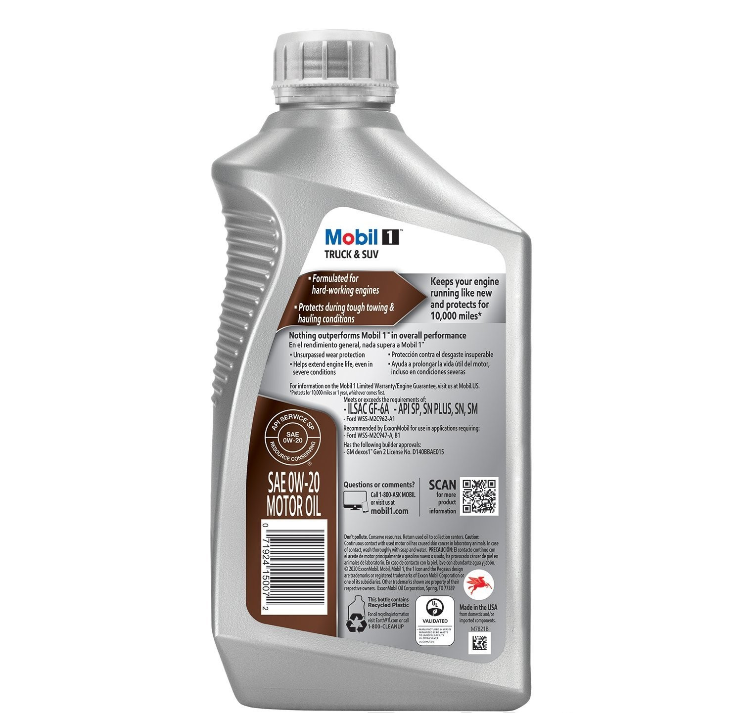 6 PACK-MOBIL 124592 Truck & SUV 0W-20; Mobil 1 Truck & SUV; Full Synthetic;1qt