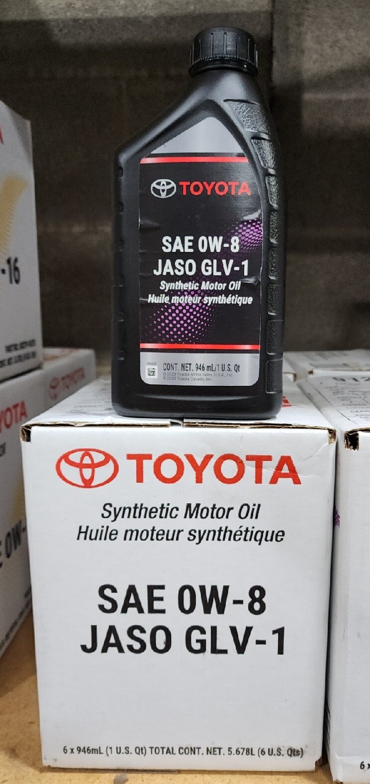 TOYOTA 0W-8 JASO GLV-1 Synthetic Motor Oil 6 Quarts 0W8
