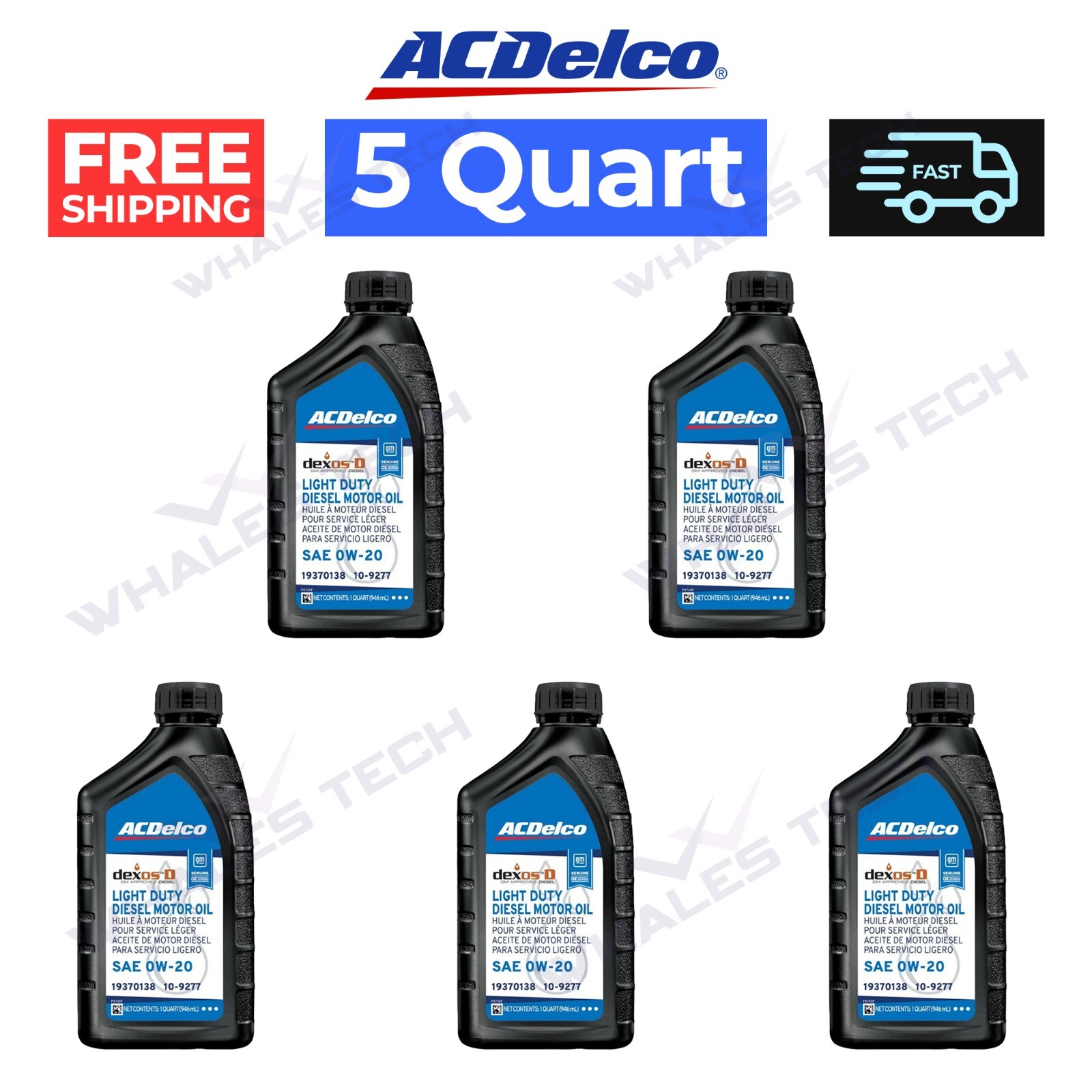 ACDelco 109277 0W-20 dexosD Full Synthetic Light Duty Diesel Engine Oil 5 Quart
