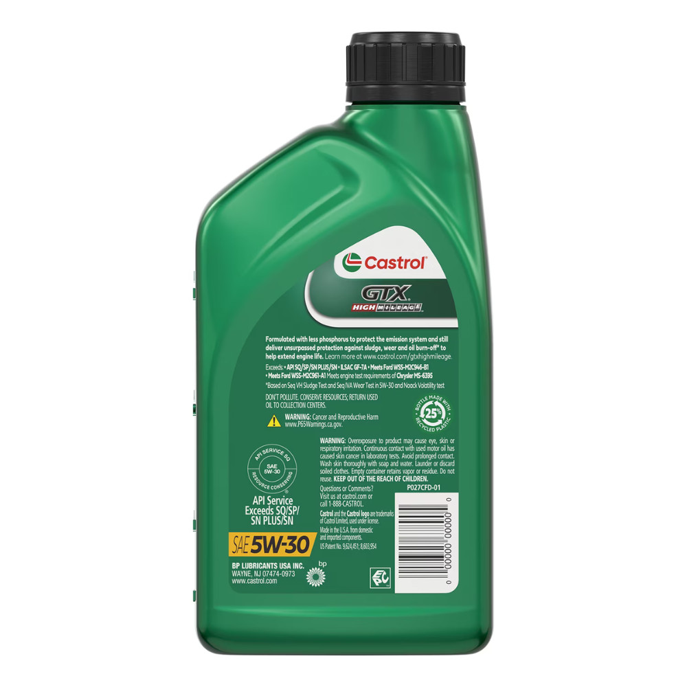 Castrol GTX High Mileage 5W-30 Synthetic Blend Motor Oil, 1 Quart (Pack of 5)