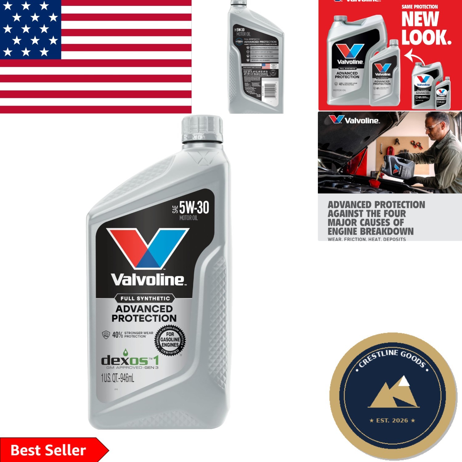 1 QT Advanced Protection Full Synthetic SAE 5W-30 Motor Oil for Peak Performance