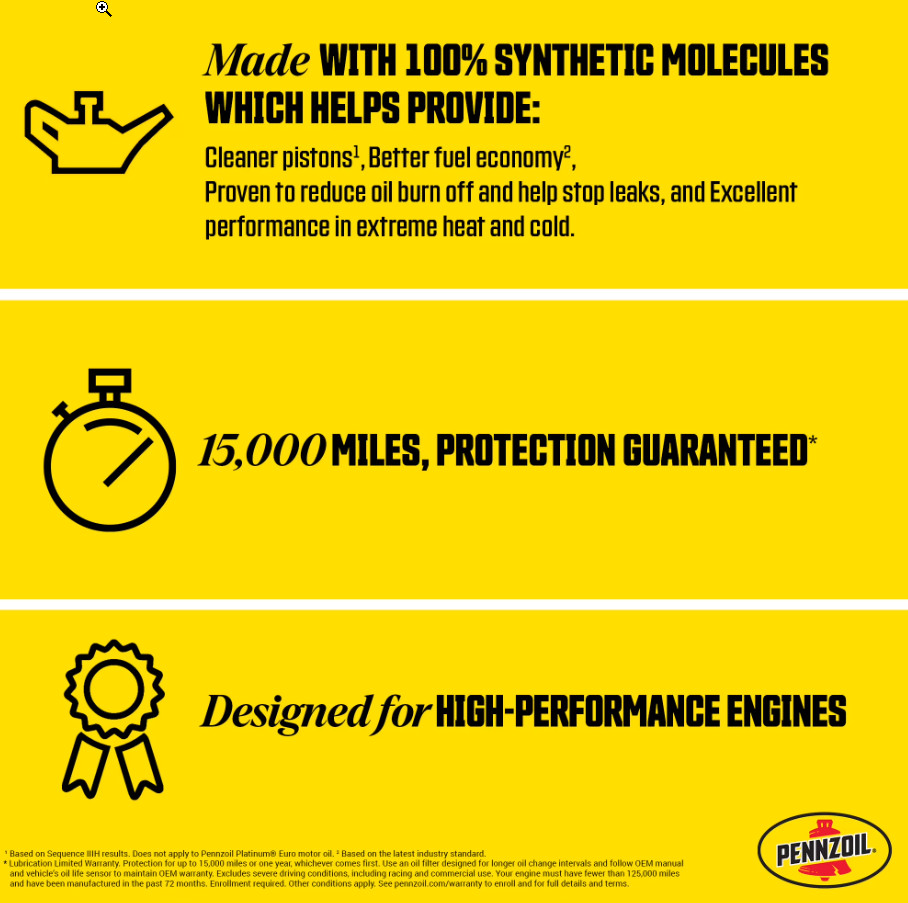 (2 pack) Pennzoil Platinum Full Synthetic 5W-20 Motor Oil, 5-Quart