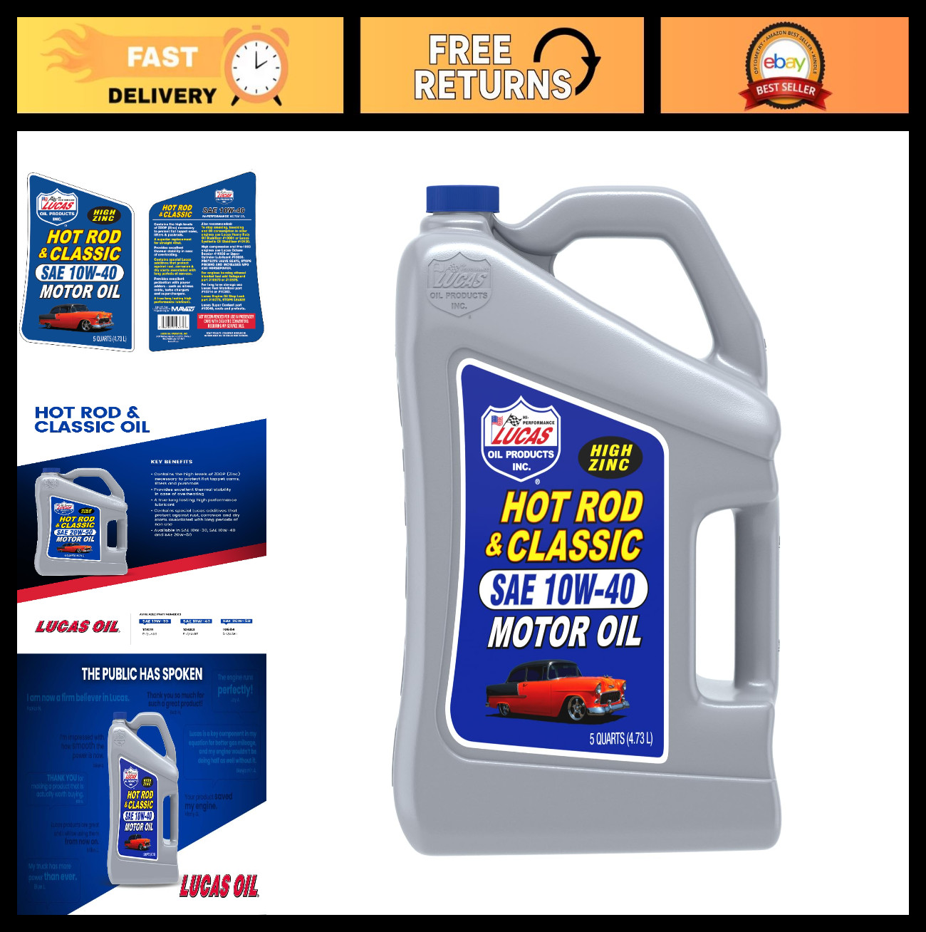 High-Performance 10W-40 Motor Oil for Hot Rods & Classic Cars – 5 Quart