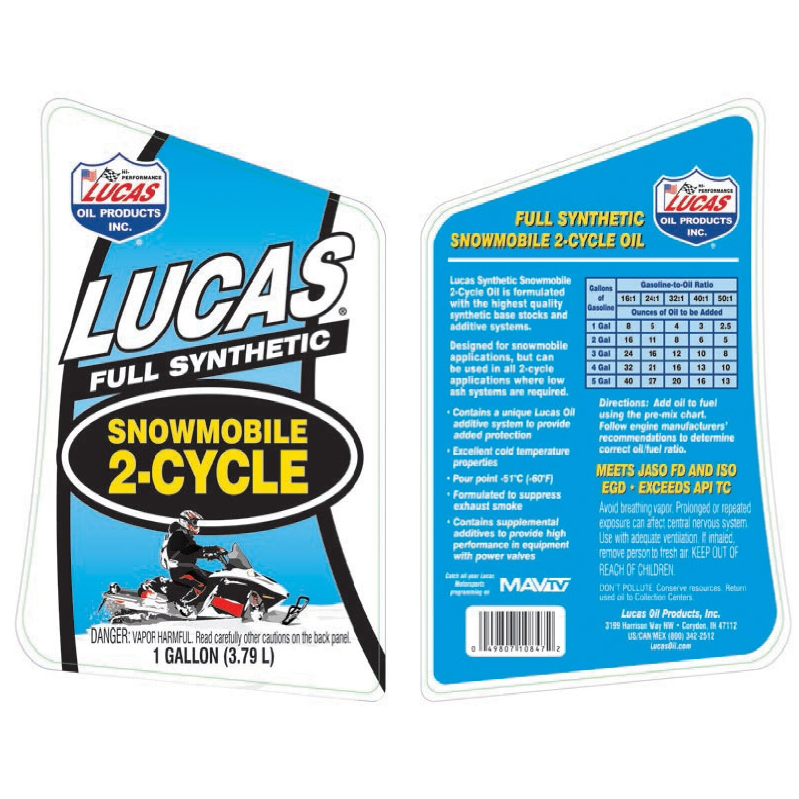 Lucas Oil Fully Synthetic 2-Cycle Snowmobile Oil 1 Gallon Universal Single 10847