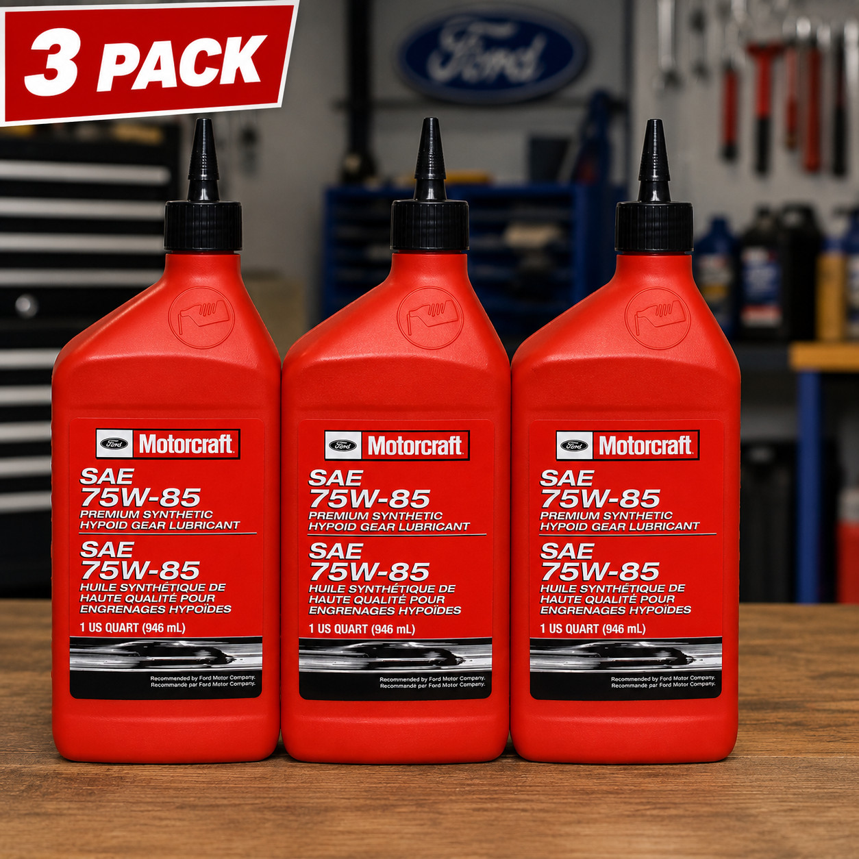 3 PACK – MOTORCRAFT XY75W85QL SAE 75W-85 Premium Synthetic Hypoid Gear Lubricant