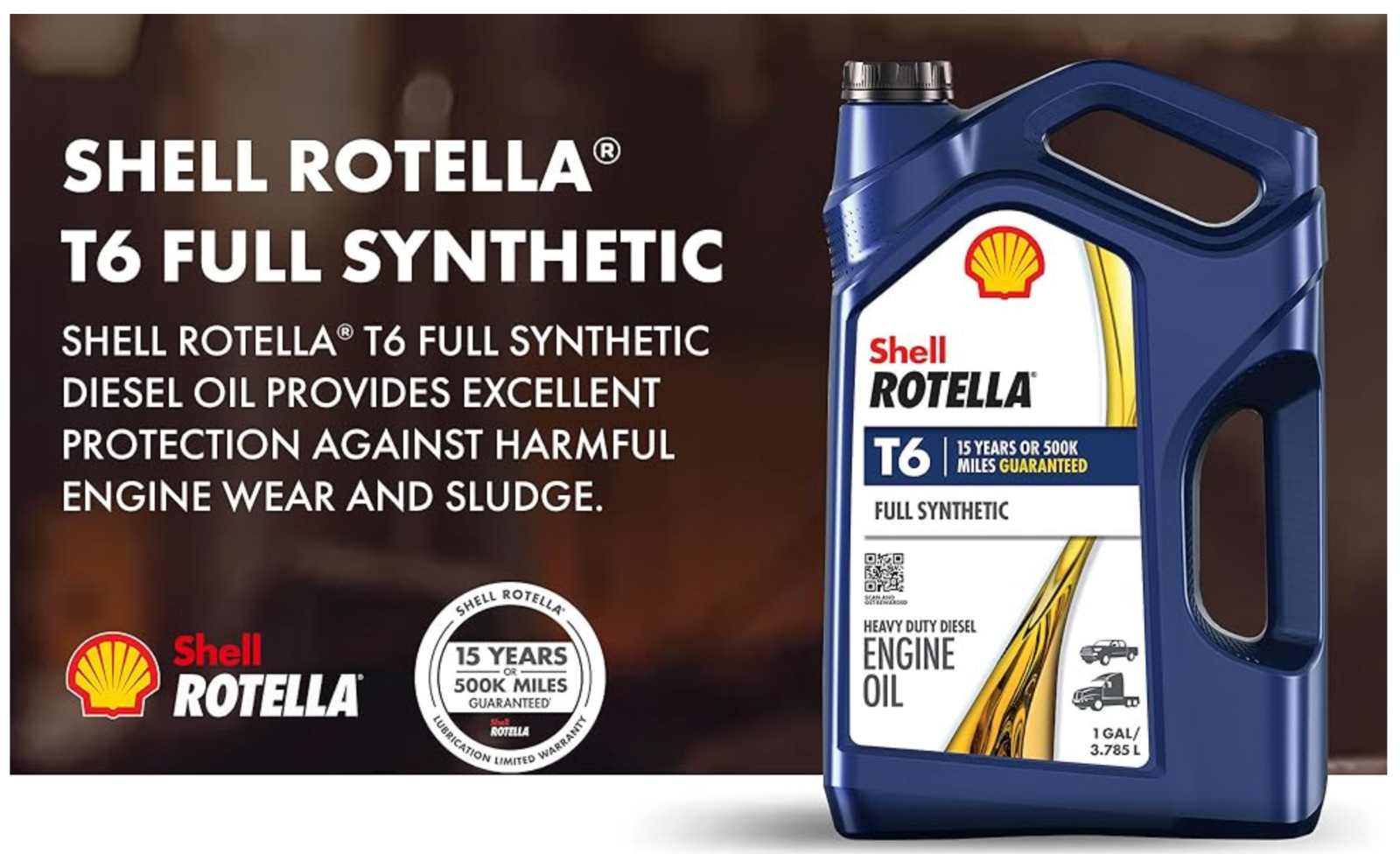Shell ROTELLA ‘T6’ Diesel Engine Oil SAE 15W-40 (3/1Gall case)