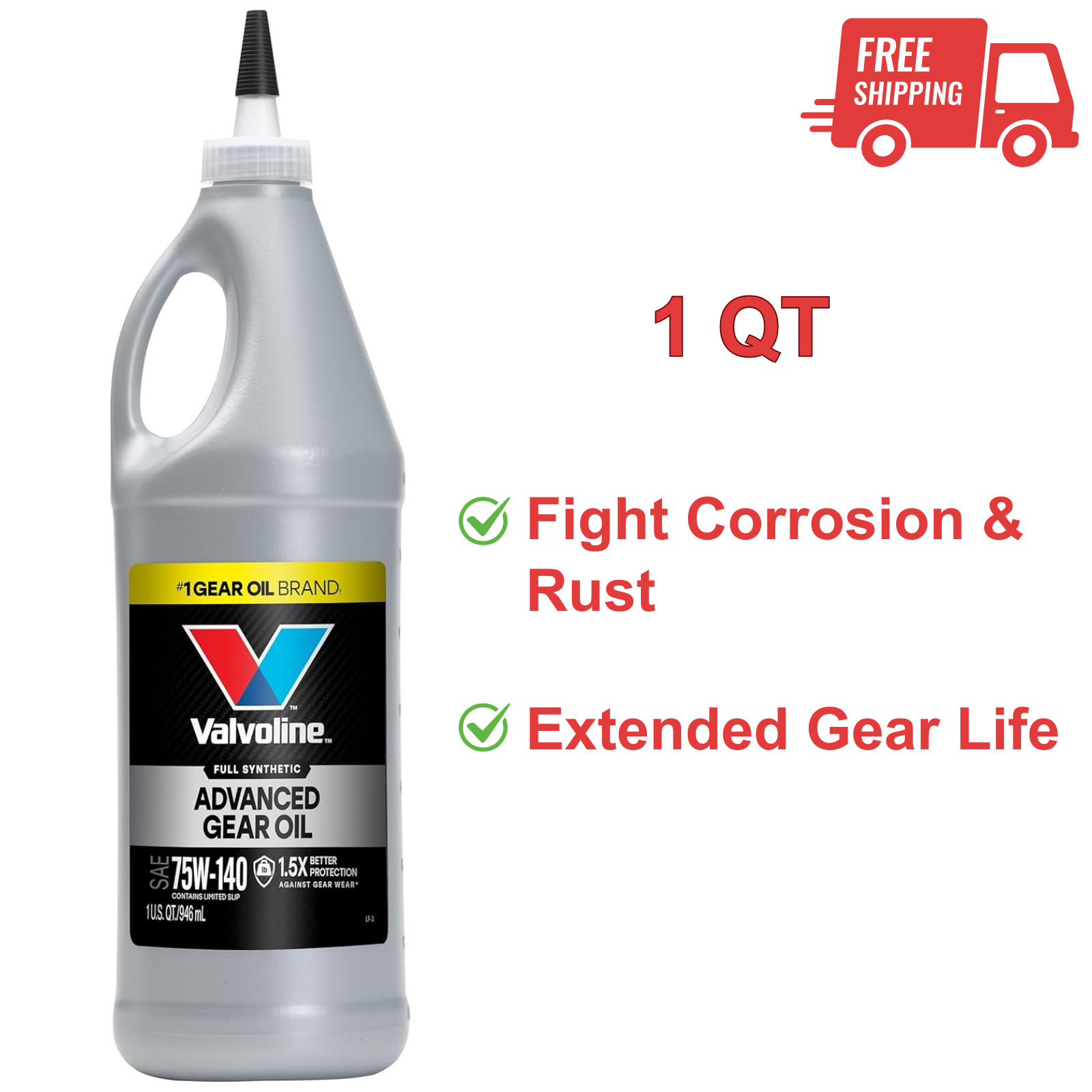 Valvoline Advanced Full Synthetic 75W-140 Gear Oil 1 QT, 1.5X Better Protection