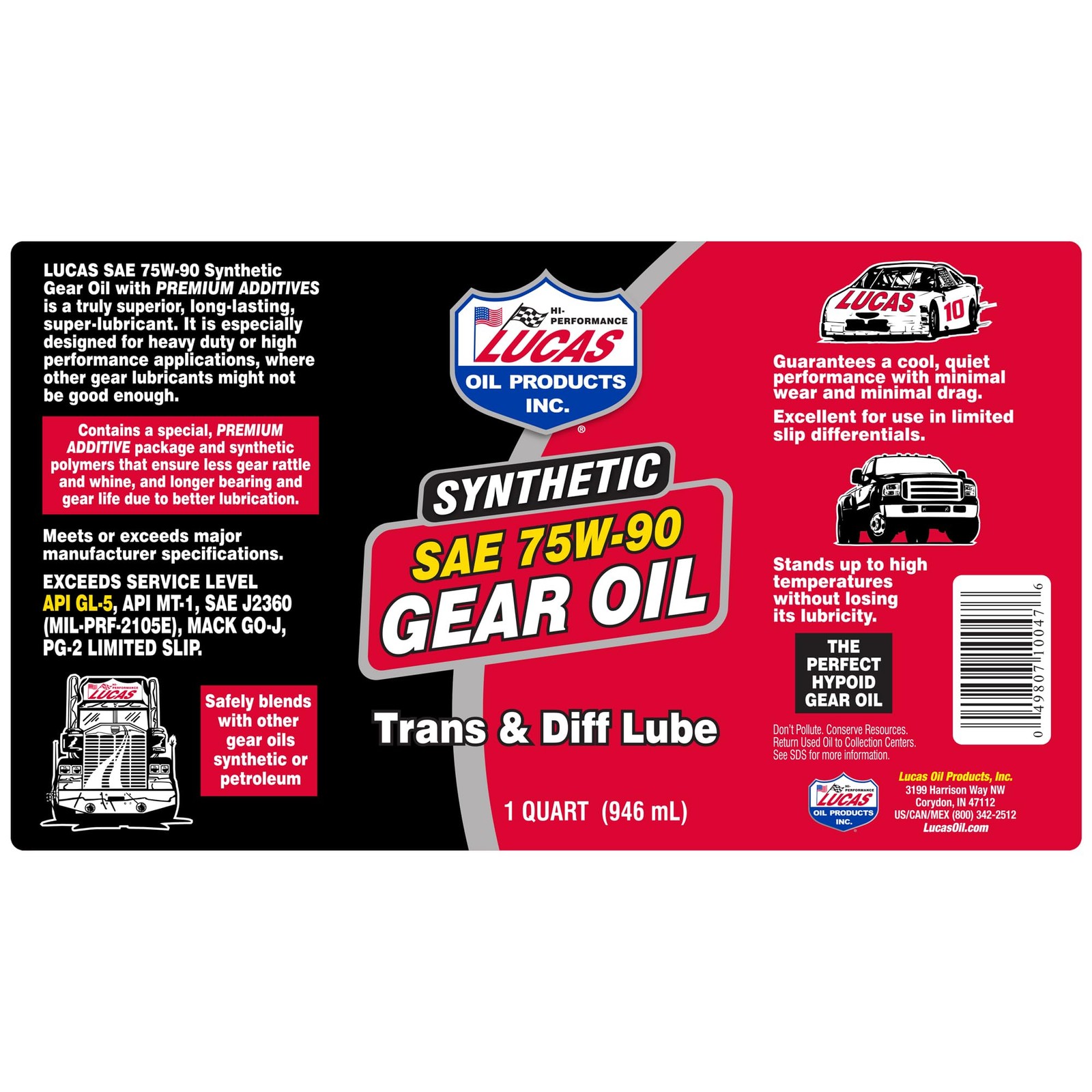 Synthetic Gear Oil 1 Quart SAE 75W90 Transmission Differential Fluid