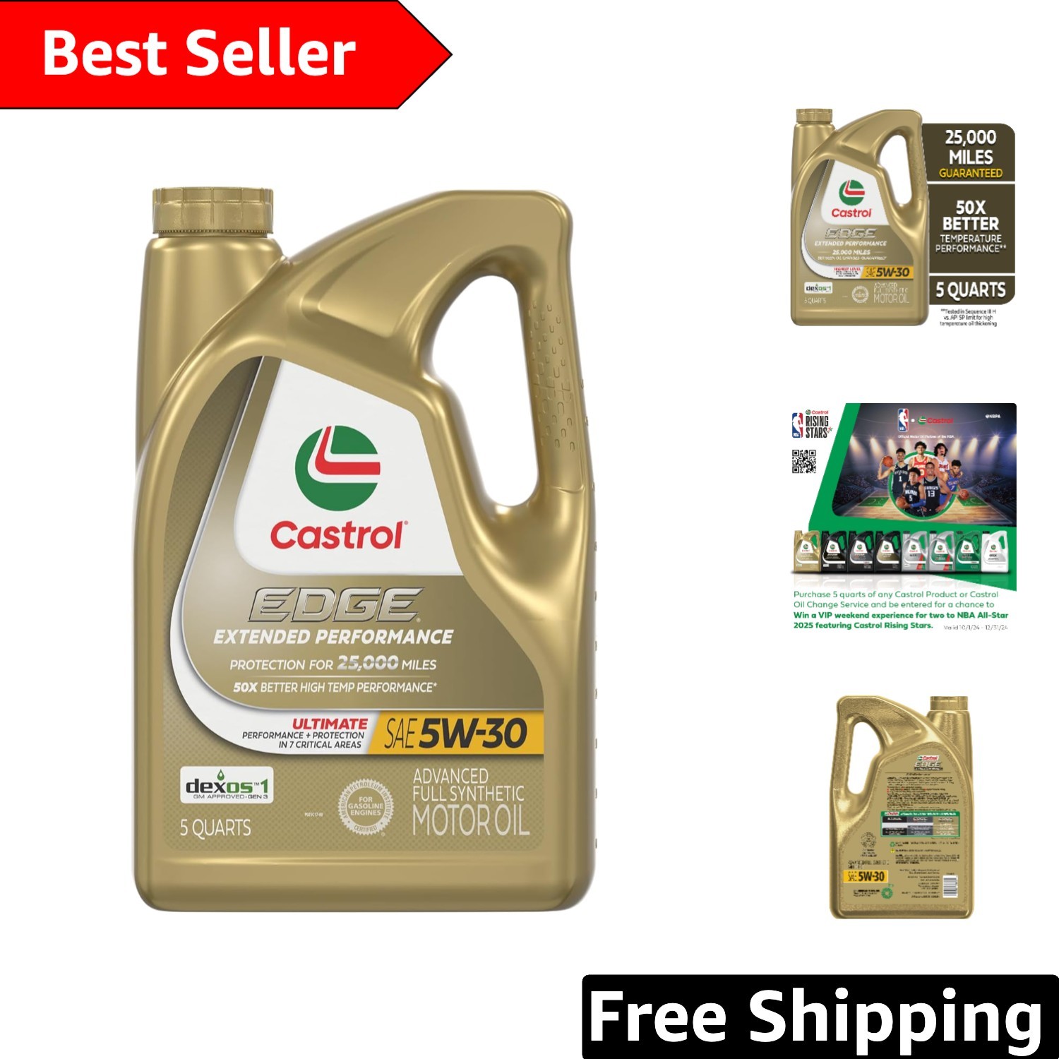 5W-30 Edge Full Synthetic Motor Oil – 5 Quart Jug for Long-Lasting Engine Care