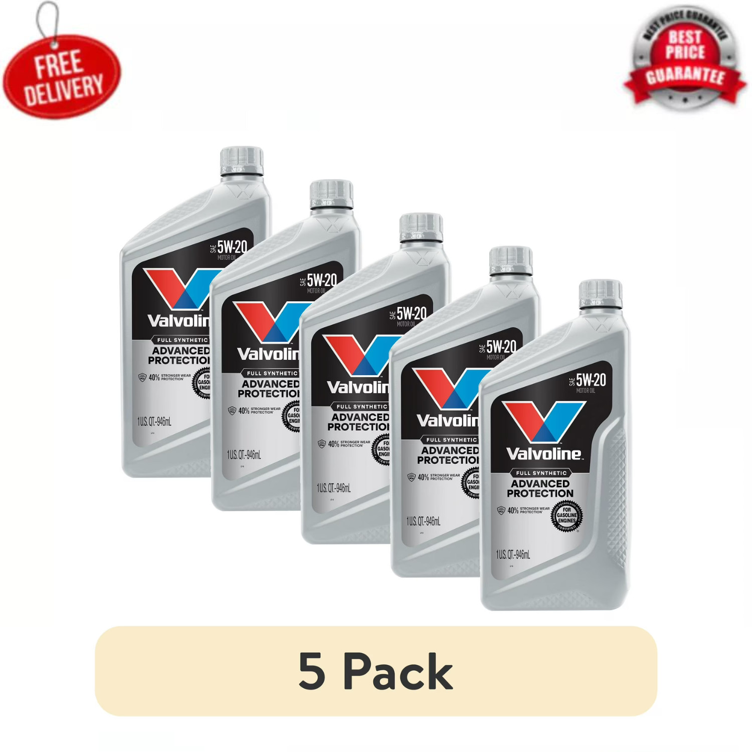 (5 pack) Valvoline Advanced Protection Full Synthetic 5W-20 Motor Oil 1 Quart